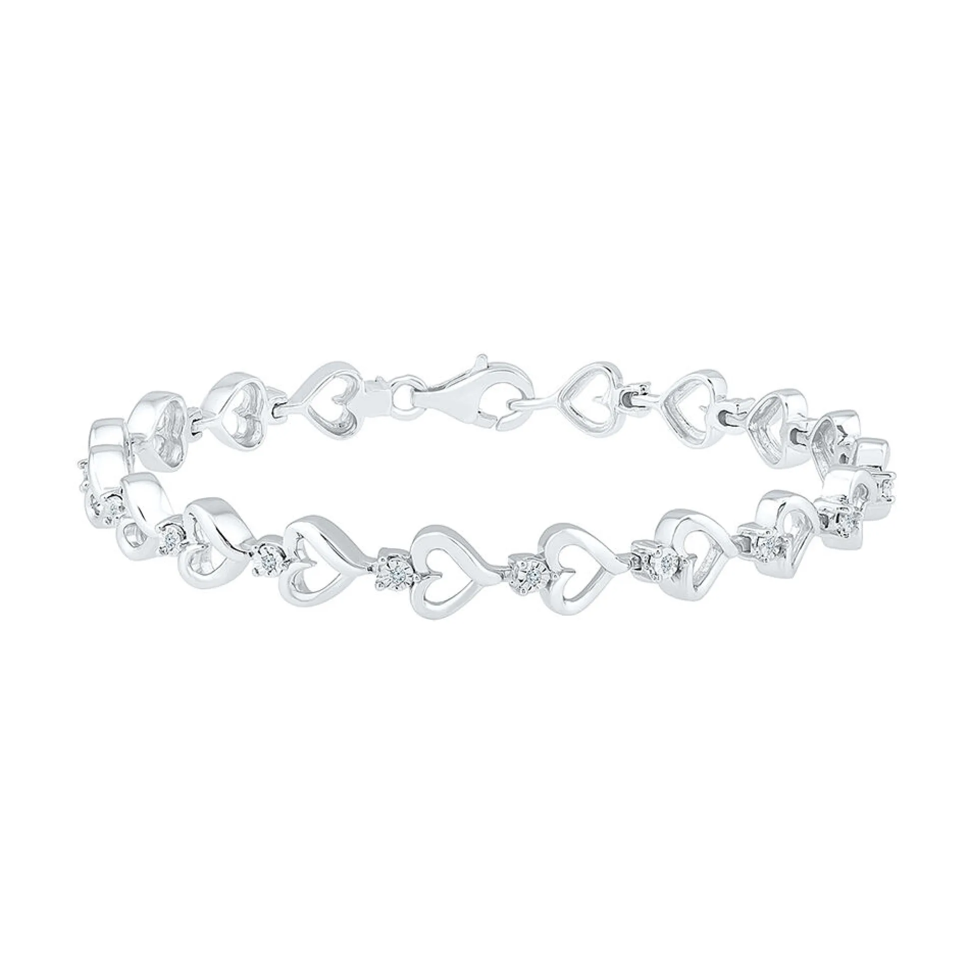 1/10 Ct. Tw. Diamond Heart Bracelet In Sterling Silver