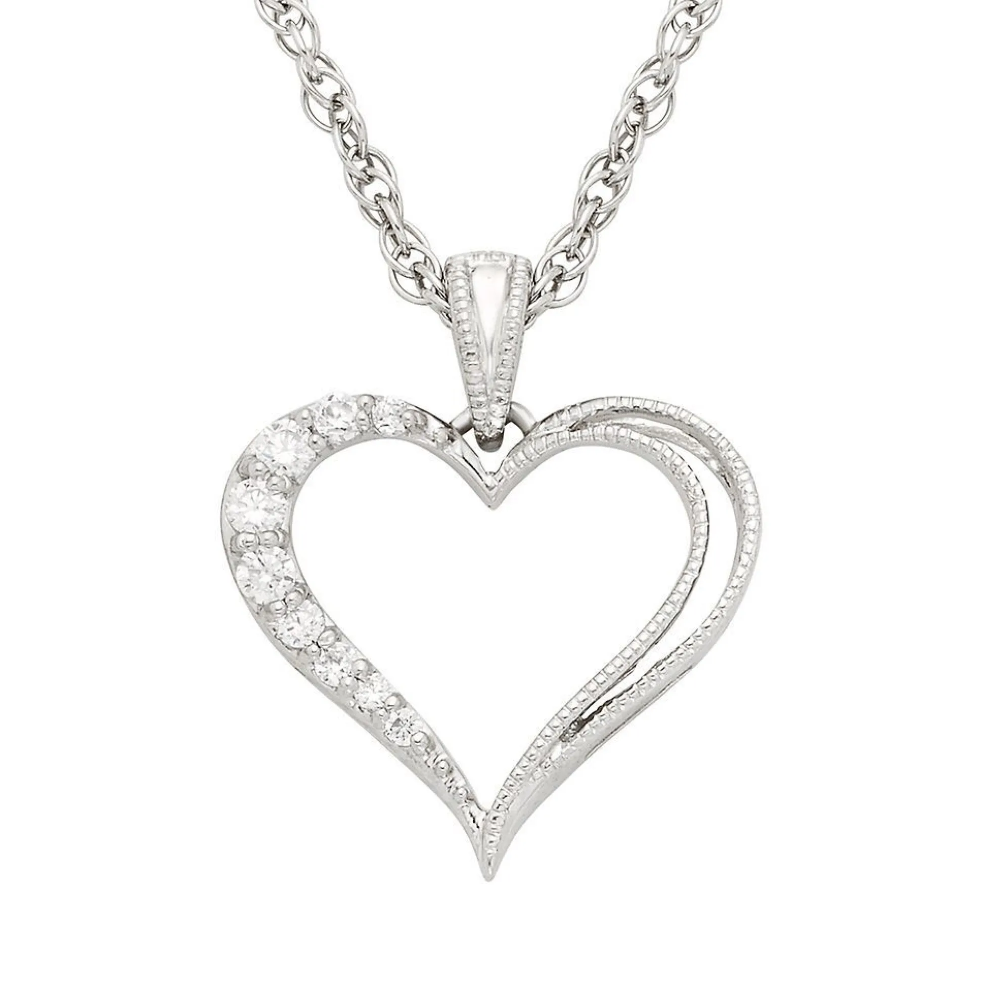 1/10 Ct. Tw. Diamond Heart Pendant In Sterling Silver