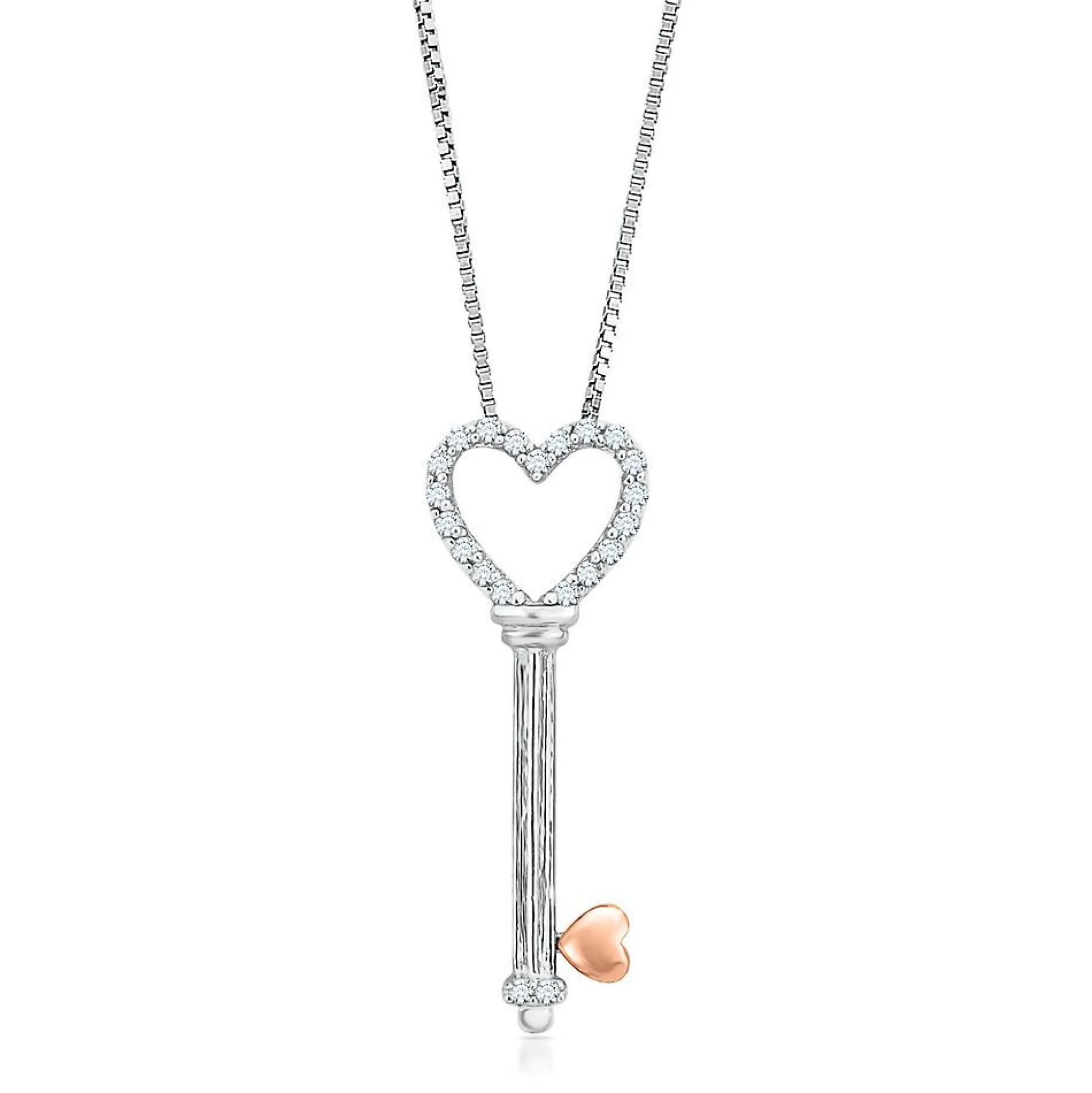 1/10 Ct. Tw. Diamond Key Pendant In Sterling Silver & 14K Rose Gold