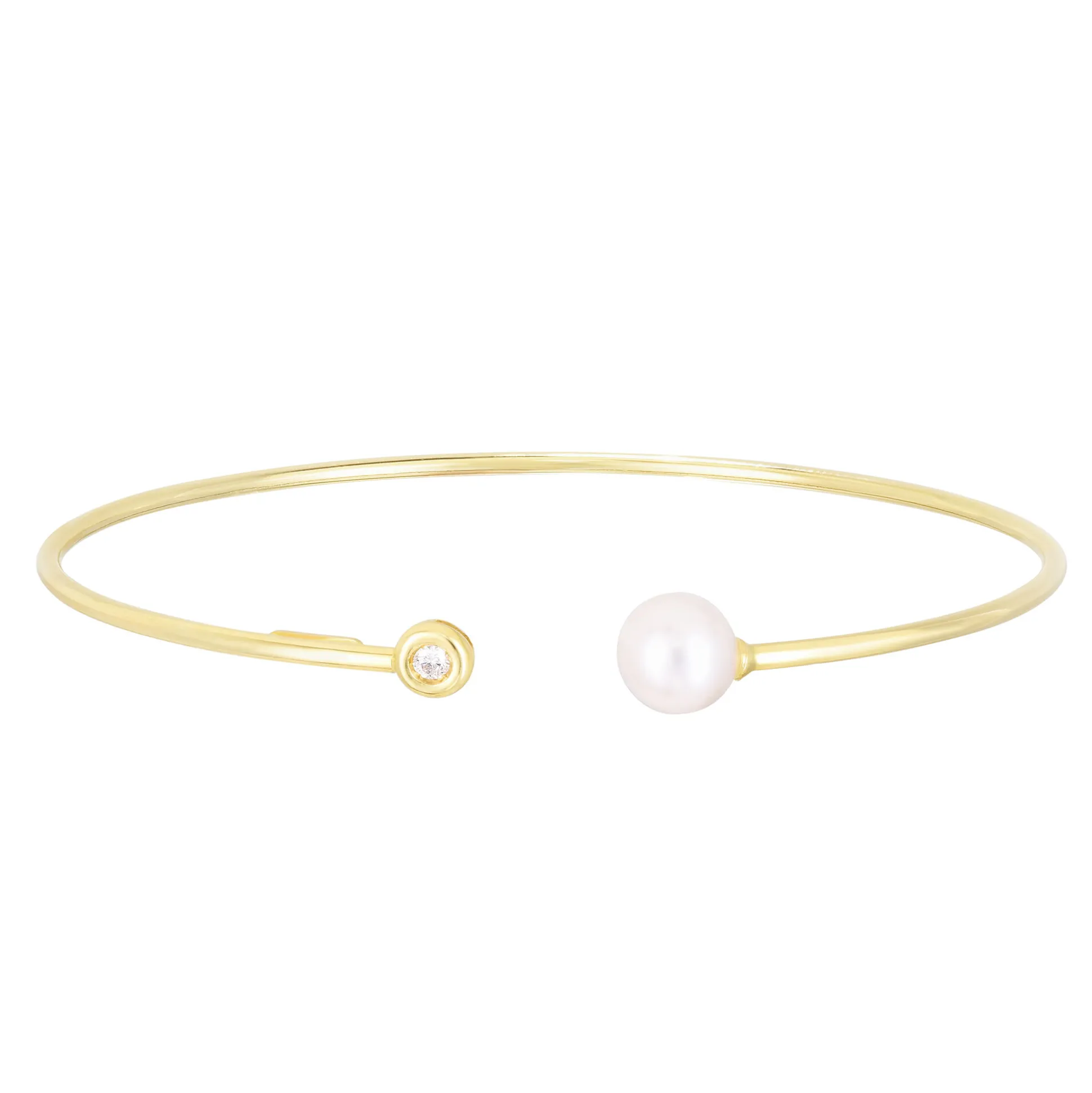 Akoya Pearl & Diamond Cuff Bracelet In 14K Yellow Gold