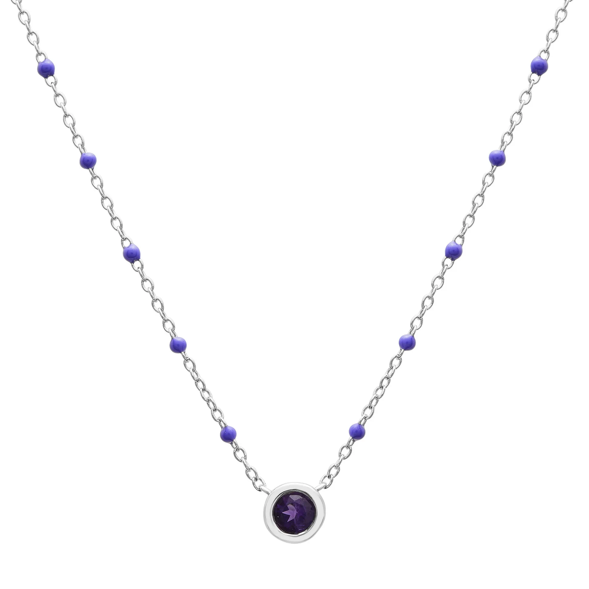 Amethyst And Beaded Enamel Necklace In Sterling Silver