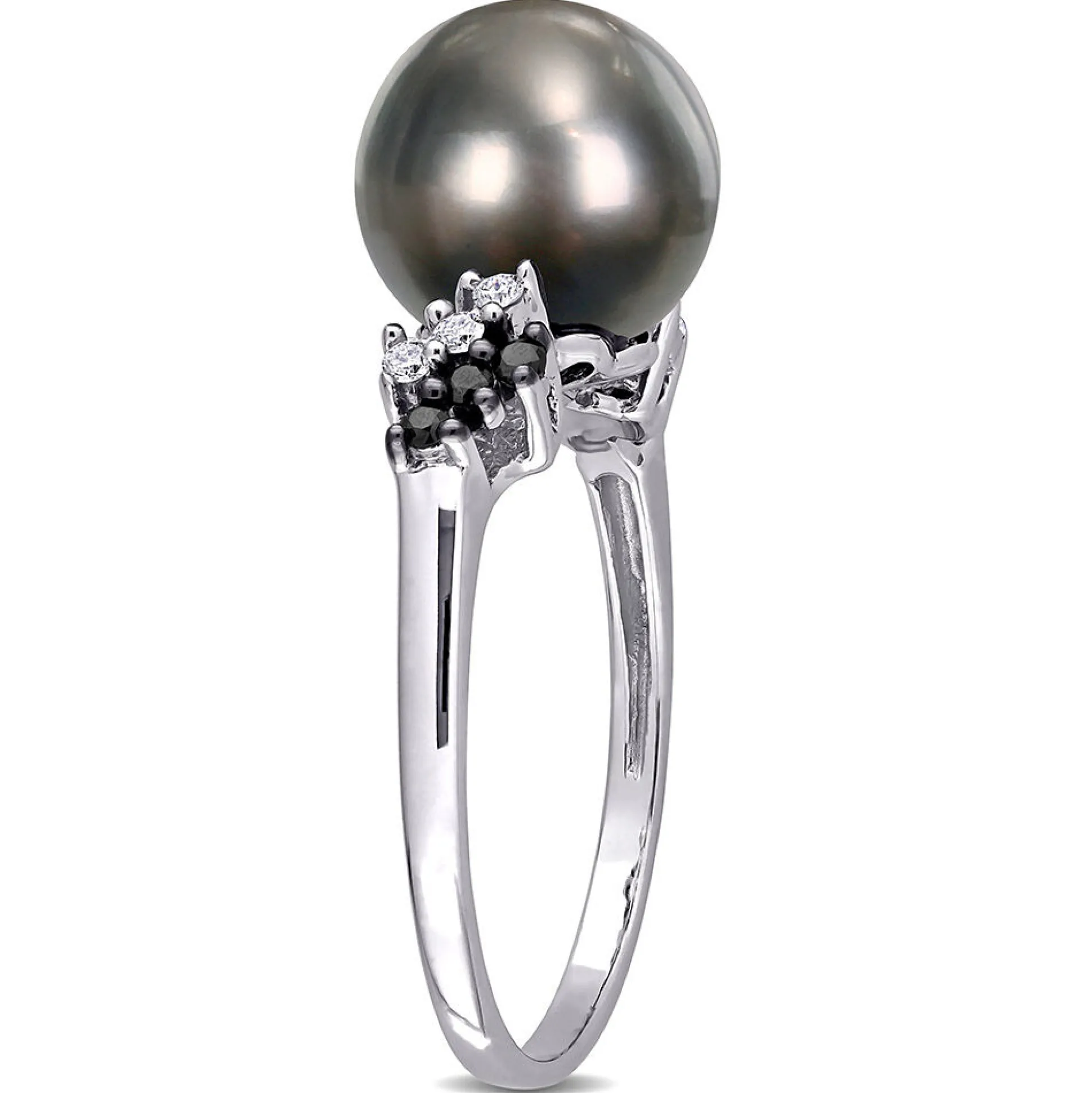 Black Tahitian Pearl & 1/8 Ct. Tw. Diamond Ring In 10K White Gold