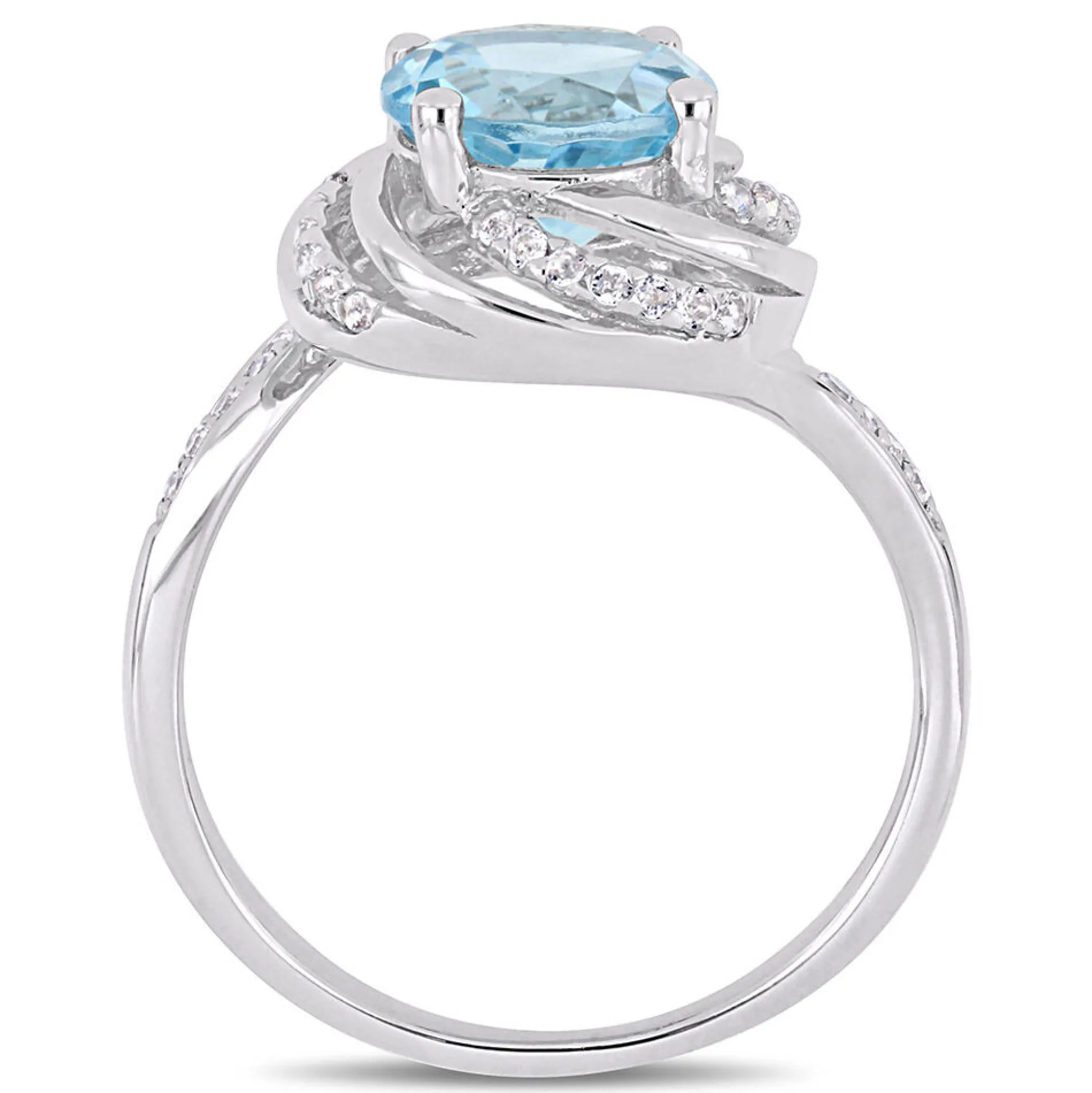 Blue & White Topaz & Diamond Ring In Sterling Silver
