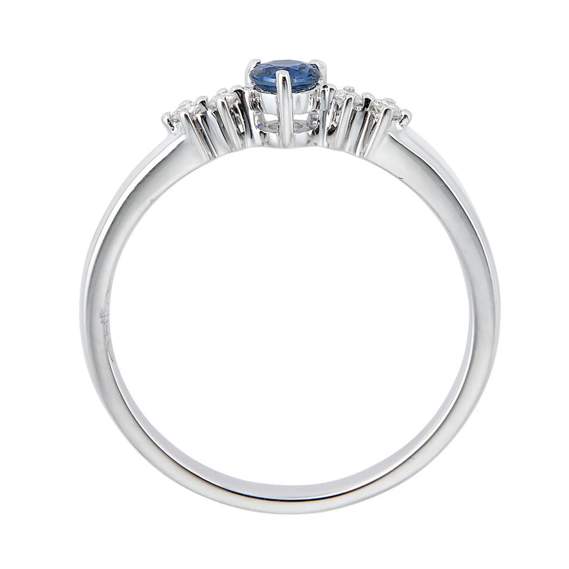 Blue Sapphire & Diamond Ring In 10K White Gold