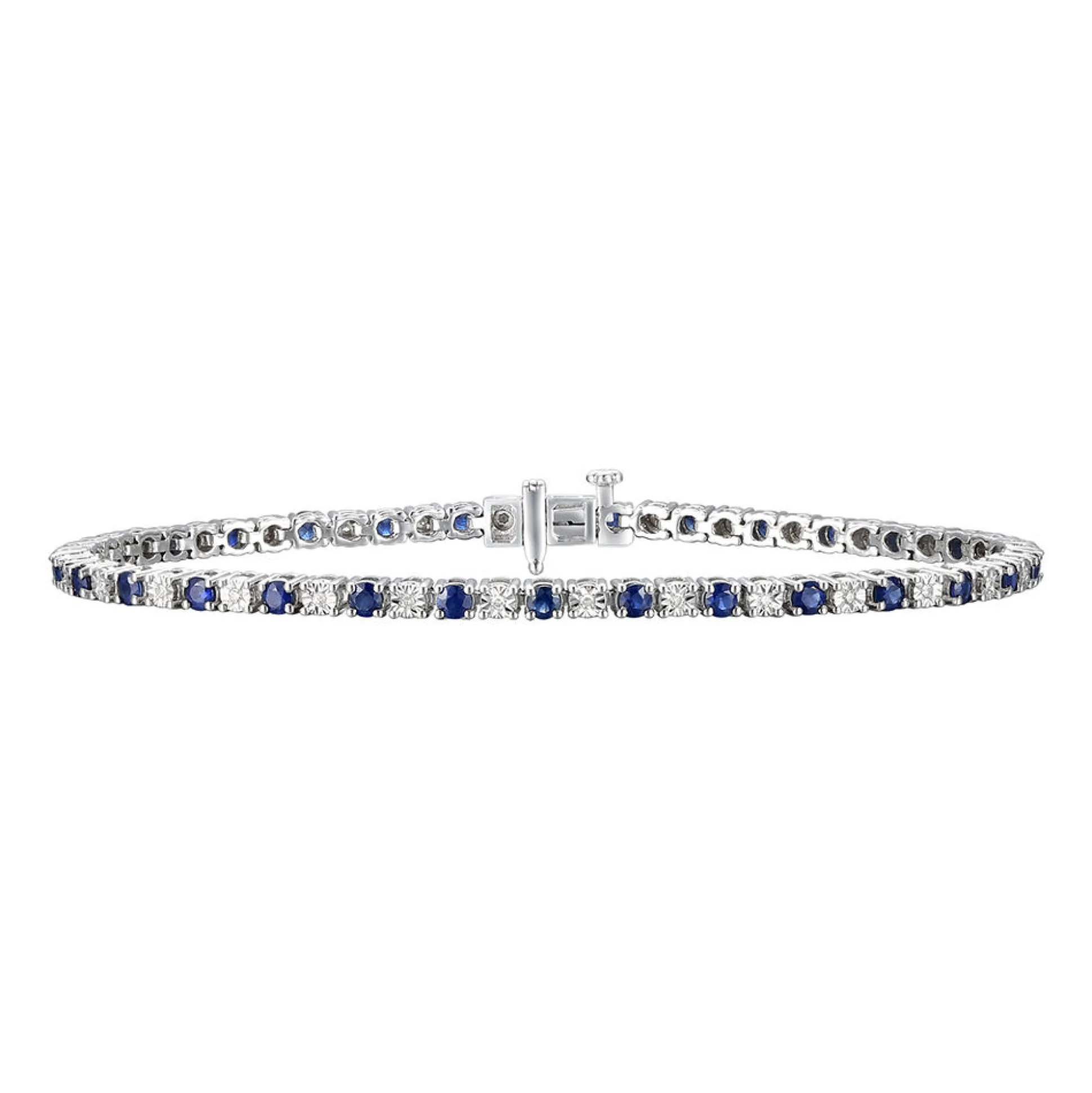 Blue Sapphire & Diamond Tennis Bracelet In 10K White Gold (1/7 Ct. Tw.)