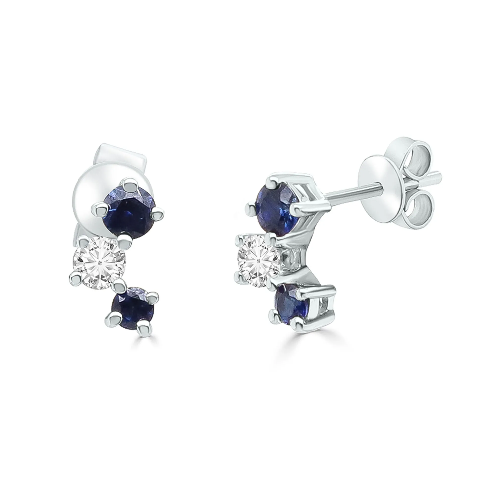 Blue Sapphire And Diamond Earrings In 10K White Gold (1/10 Ct. Tw.)
