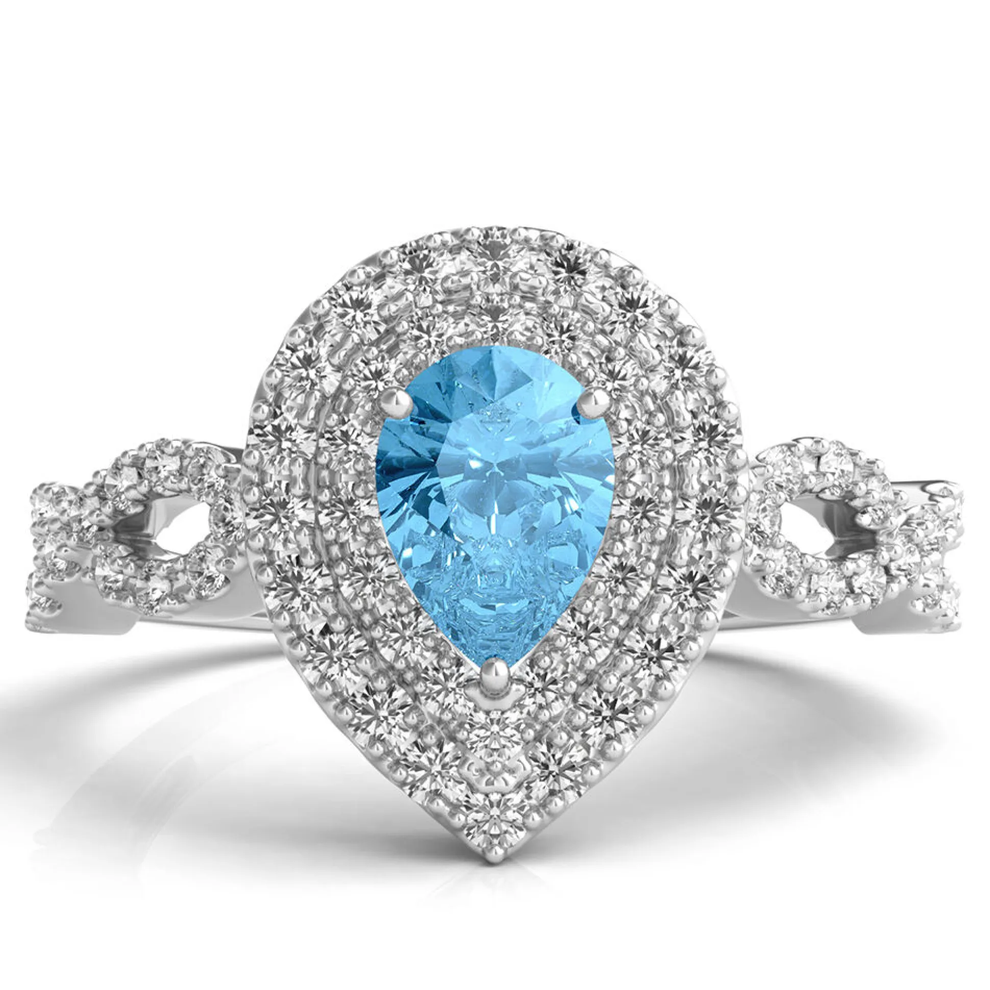 Blue Topaz Ring With Lab Created White Sapphires In Sterling Silver