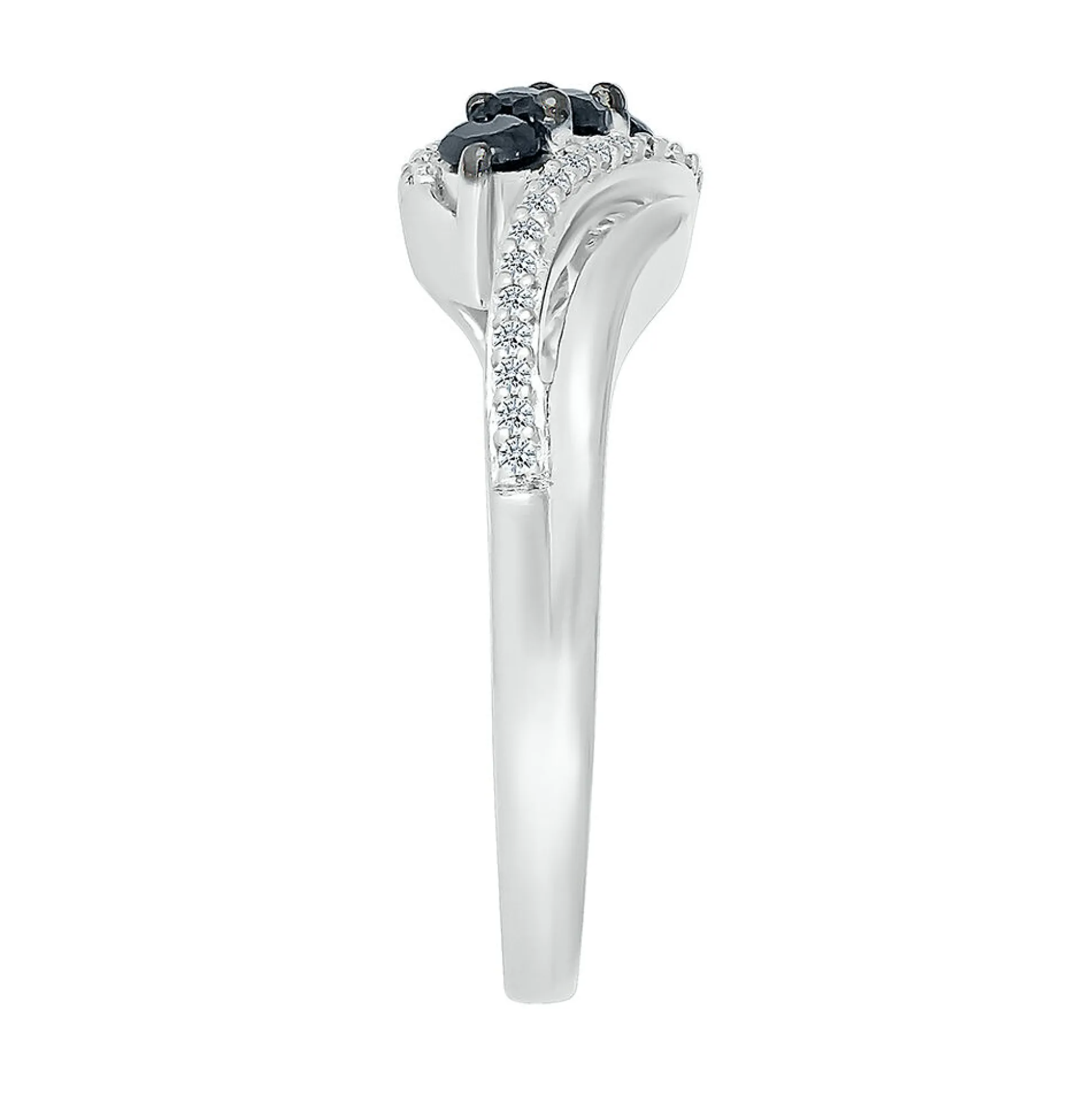 Bypass Diamond Ring With Black Three-Stone Design In Sterling Silver (3/8 Ct. Tw.)