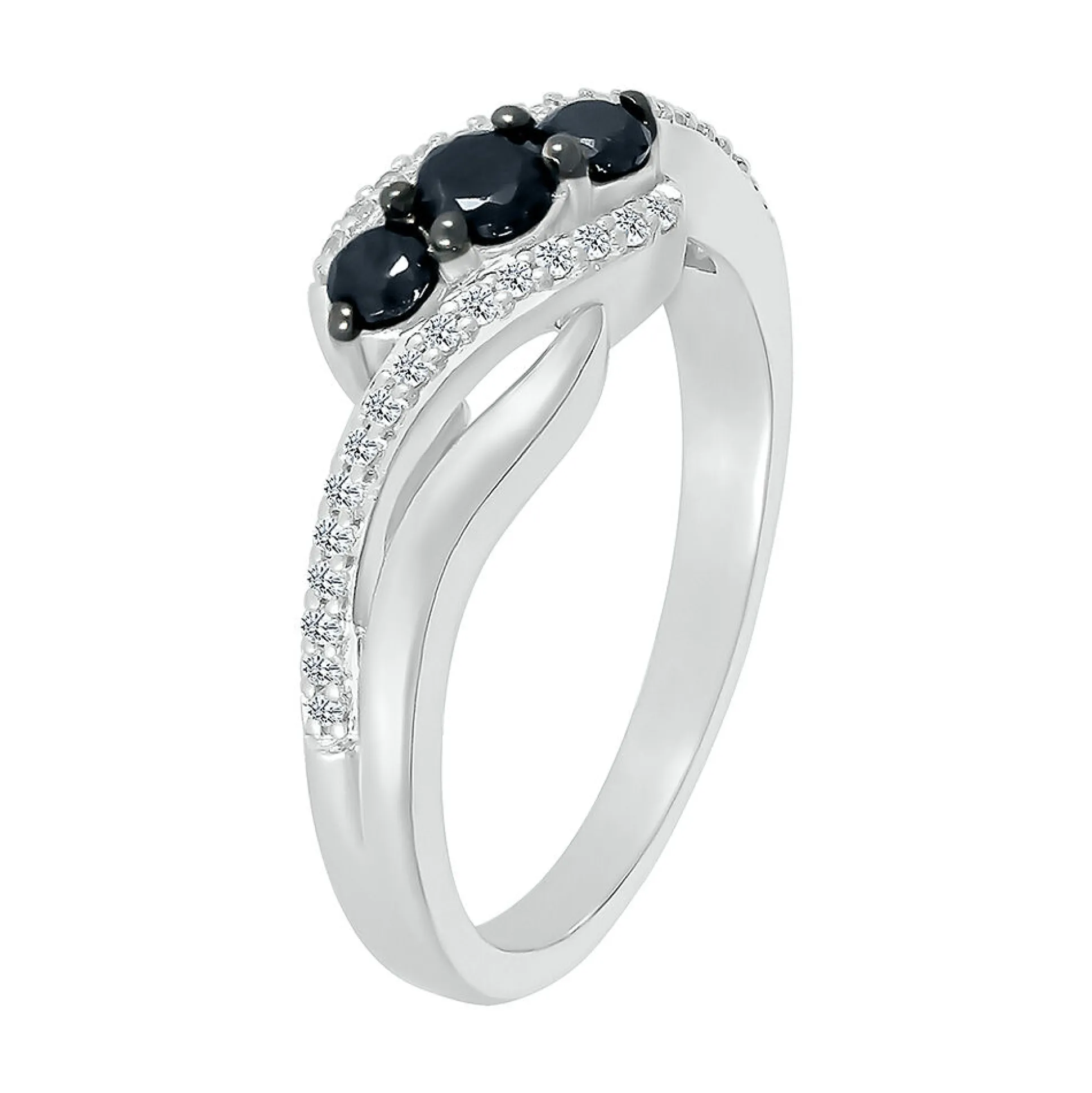 Bypass Diamond Ring With Black Three-Stone Design In Sterling Silver (3/8 Ct. Tw.)