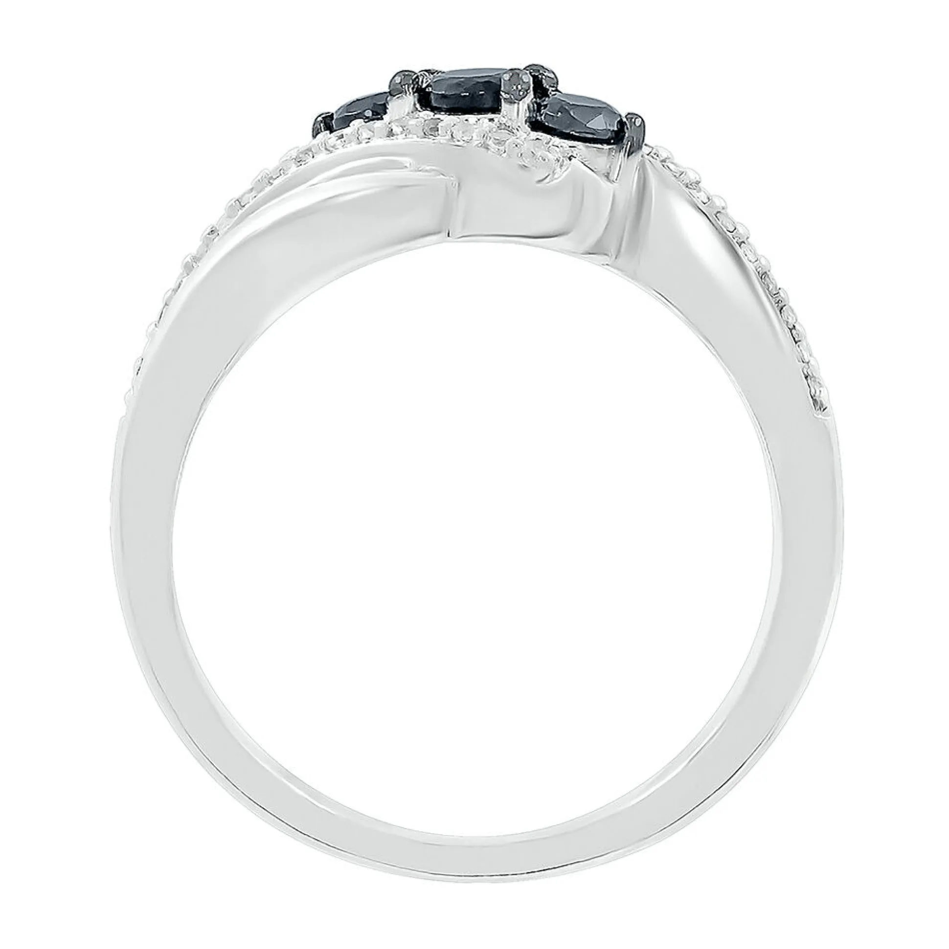 Bypass Diamond Ring With Black Three-Stone Design In Sterling Silver (3/8 Ct. Tw.)