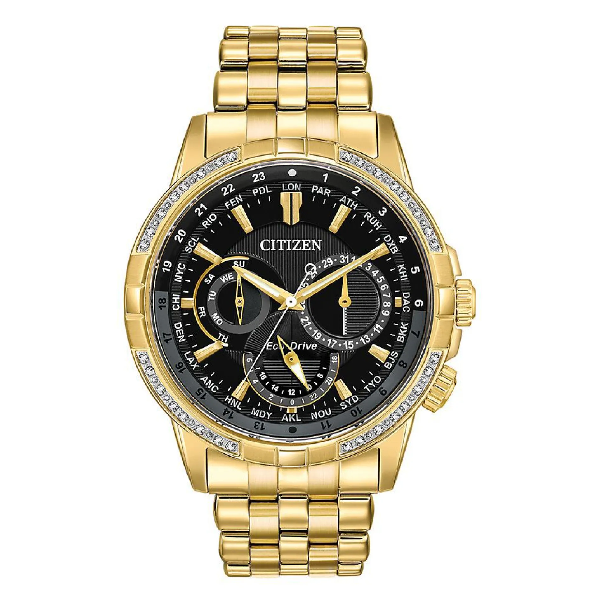 Calendrier Chronograph Diamond Men's Watch In Gold-Tone Ion-Plated Stainless Steel