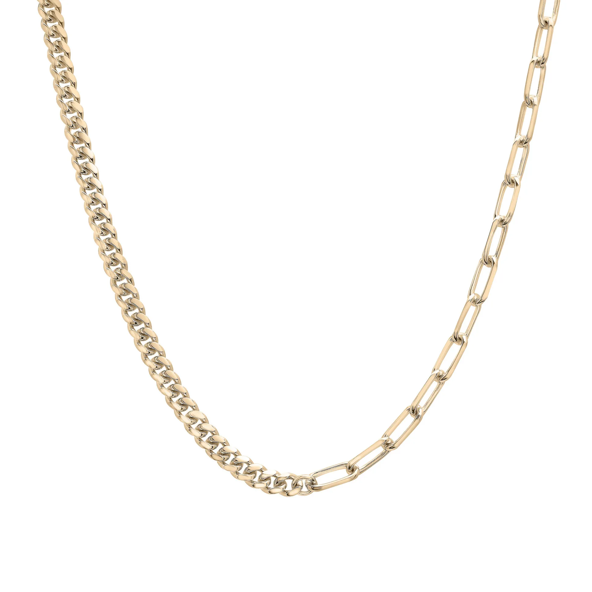 Curb And Paperclip Chain Necklace In Vermeil, 18"