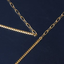 Curb And Paperclip Chain Necklace In Vermeil, 18