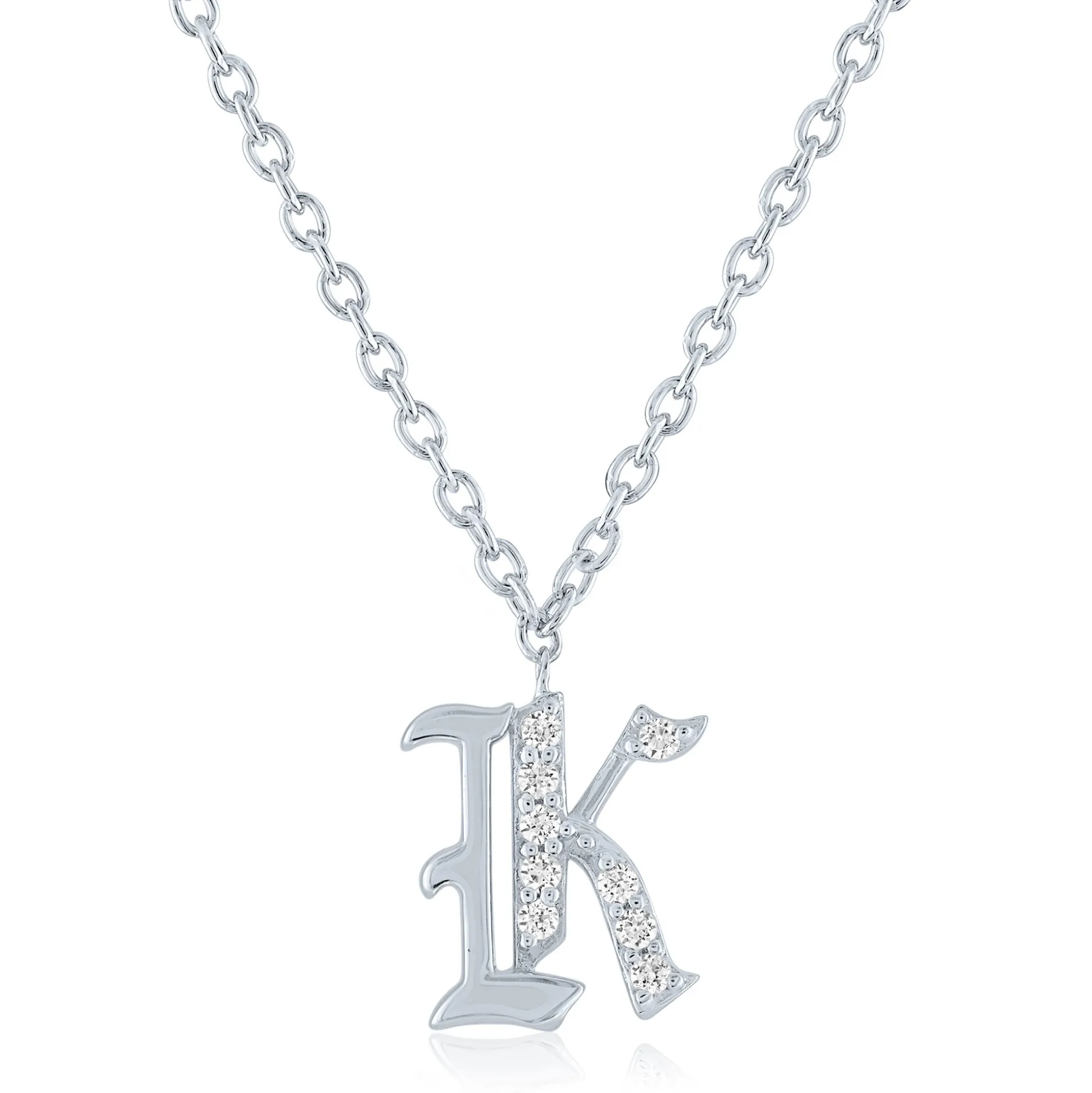 Diamond Accent Gothic Script Initial Pendant In