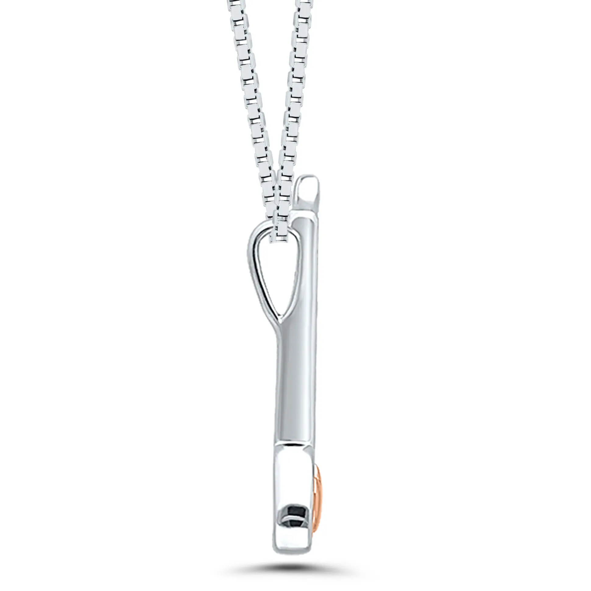 Diamond Accent Music Note Pendant In Sterling Silver And 14K Rose Gold