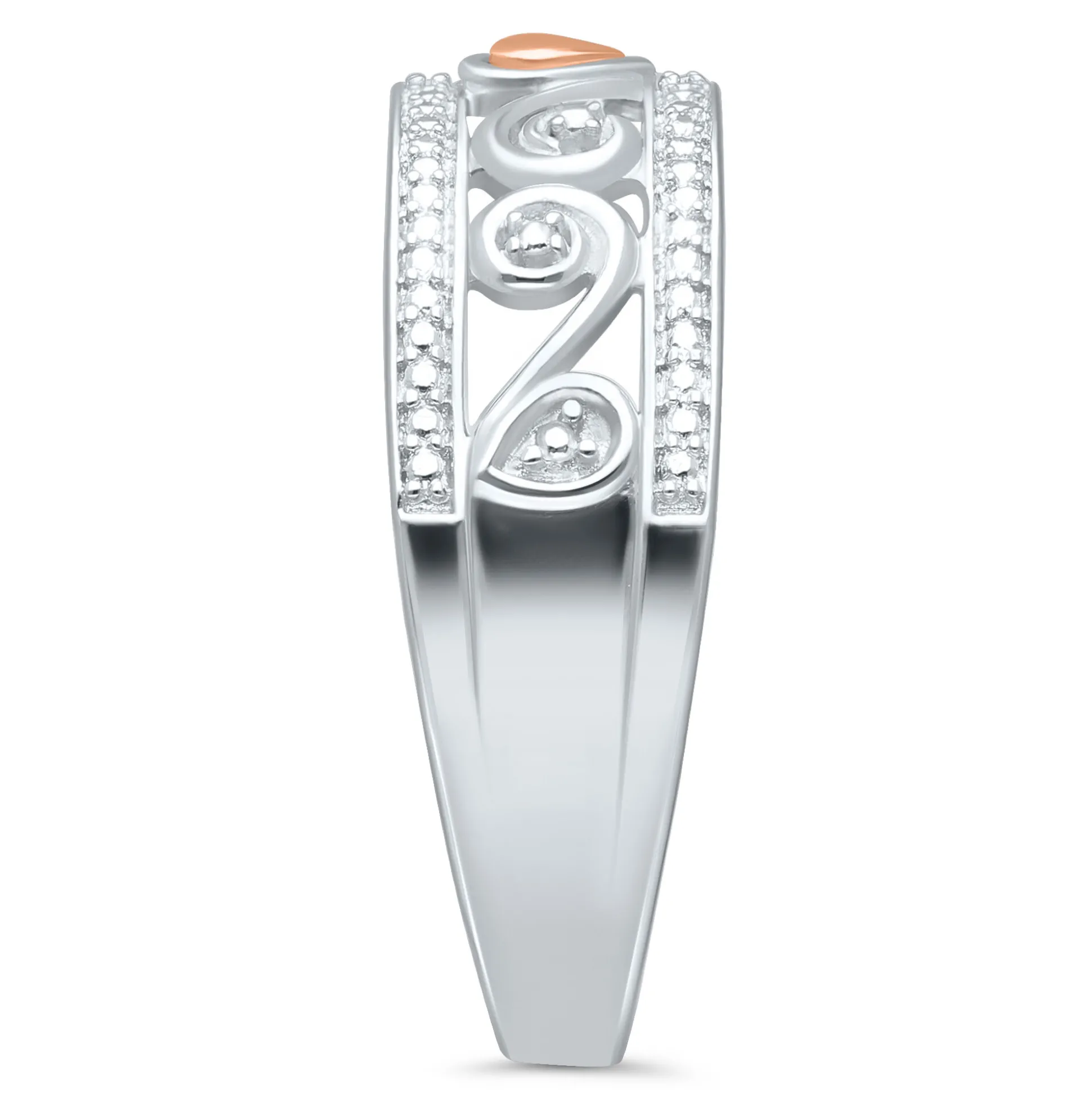 Diamond Accent Scroll Band In Sterling Silver And 14K Rose Gold