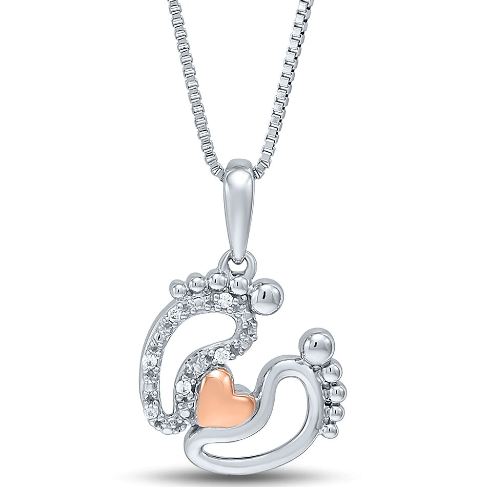 Diamond Baby Feet Pendant In Sterling Silver