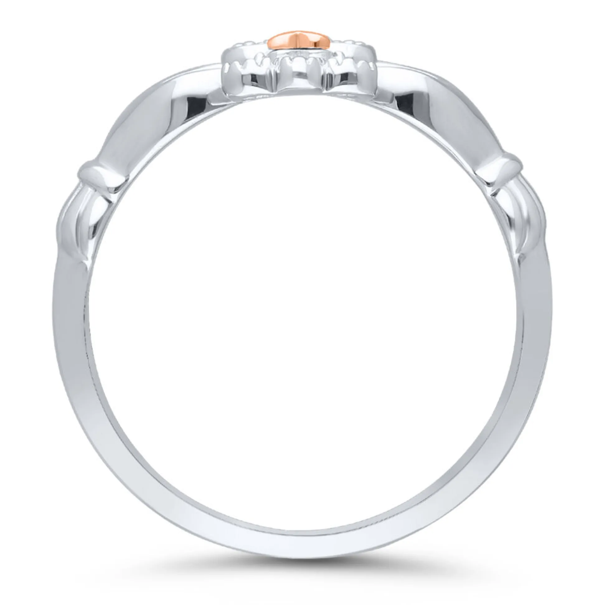 Diamond Claddagh Ring In Sterling Silver & 14K Rose Gold
