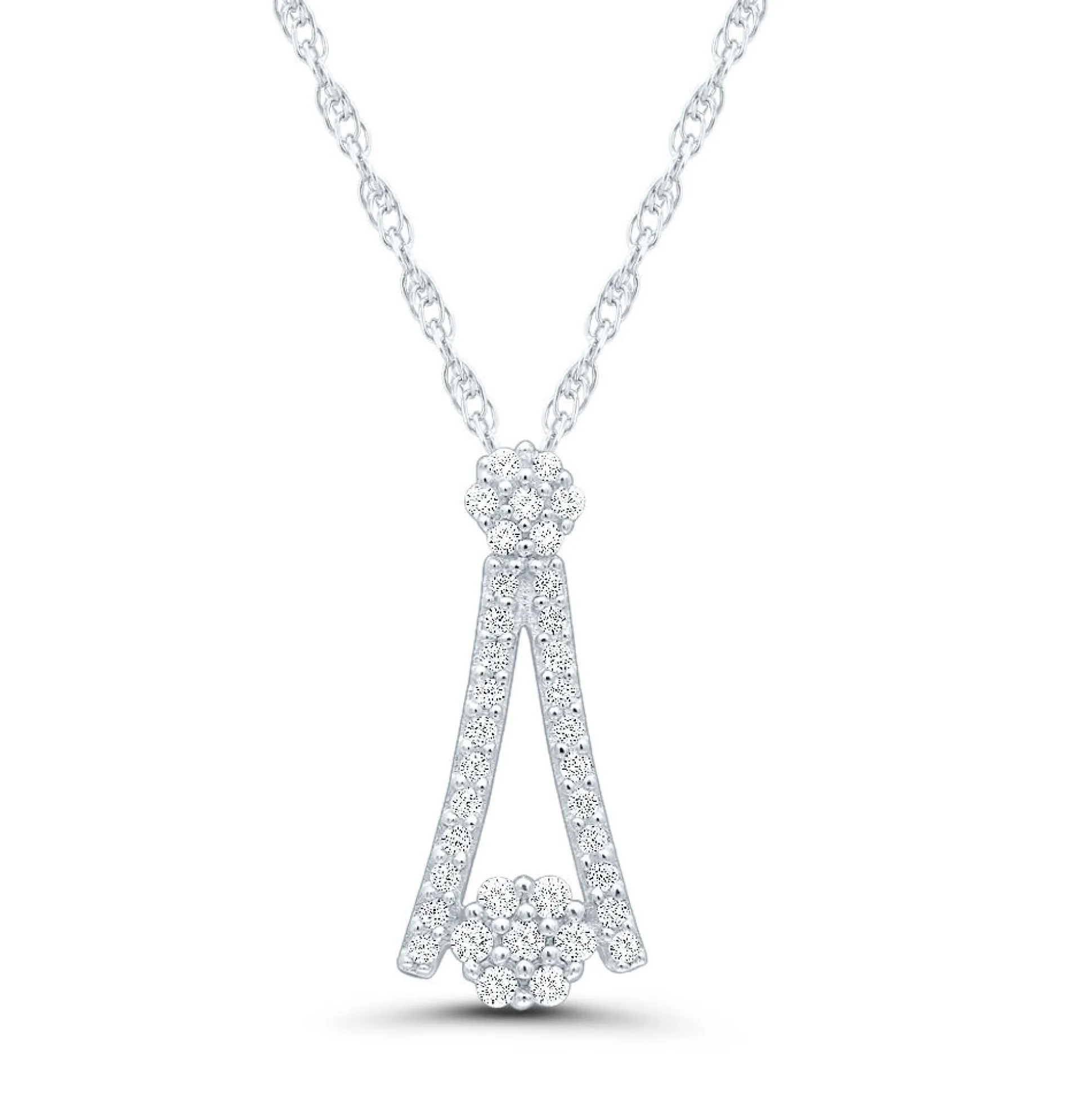 Diamond Cluster Pendant With Reverse "V" Frame In 10K White Gold (1/7 Ct. Tw.)