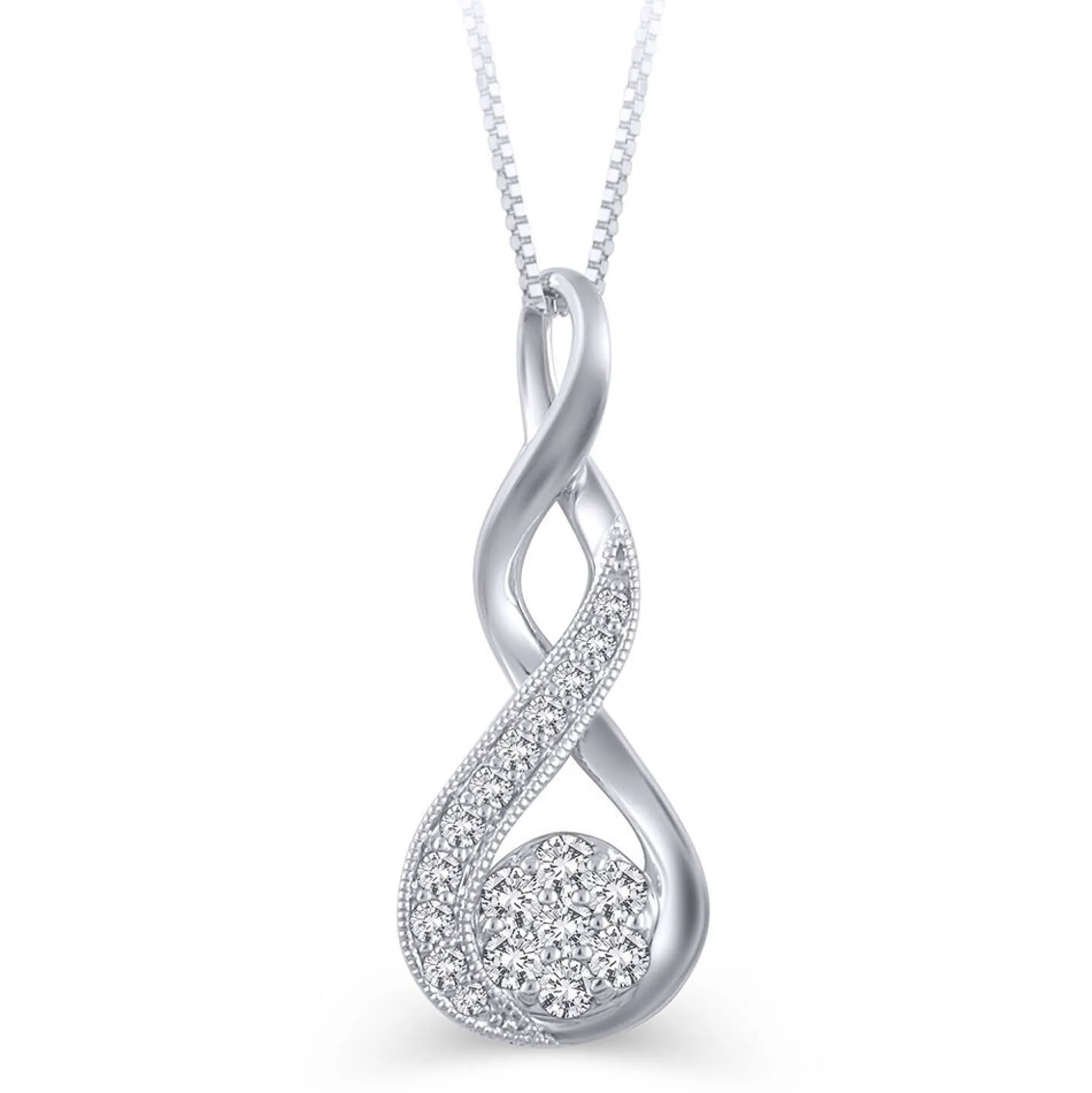 Diamond Cluster Twist Pendant In 10K White Gold (1/4 Ct. Tw.)