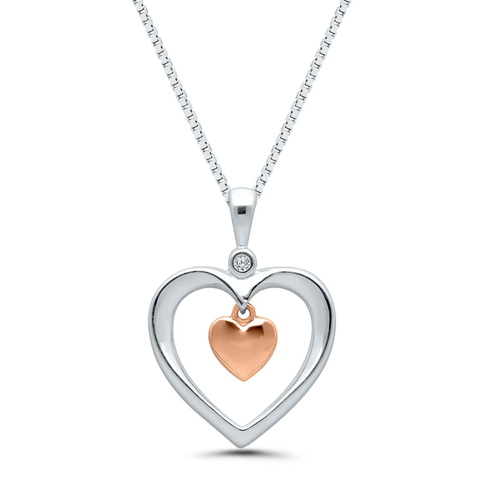 Diamond Dangle Heart Pendant In Sterling Silver