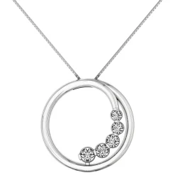 Diamond Five-Stone Circle Pendant In 14K White Gold (1/4 Ct. Tw.)