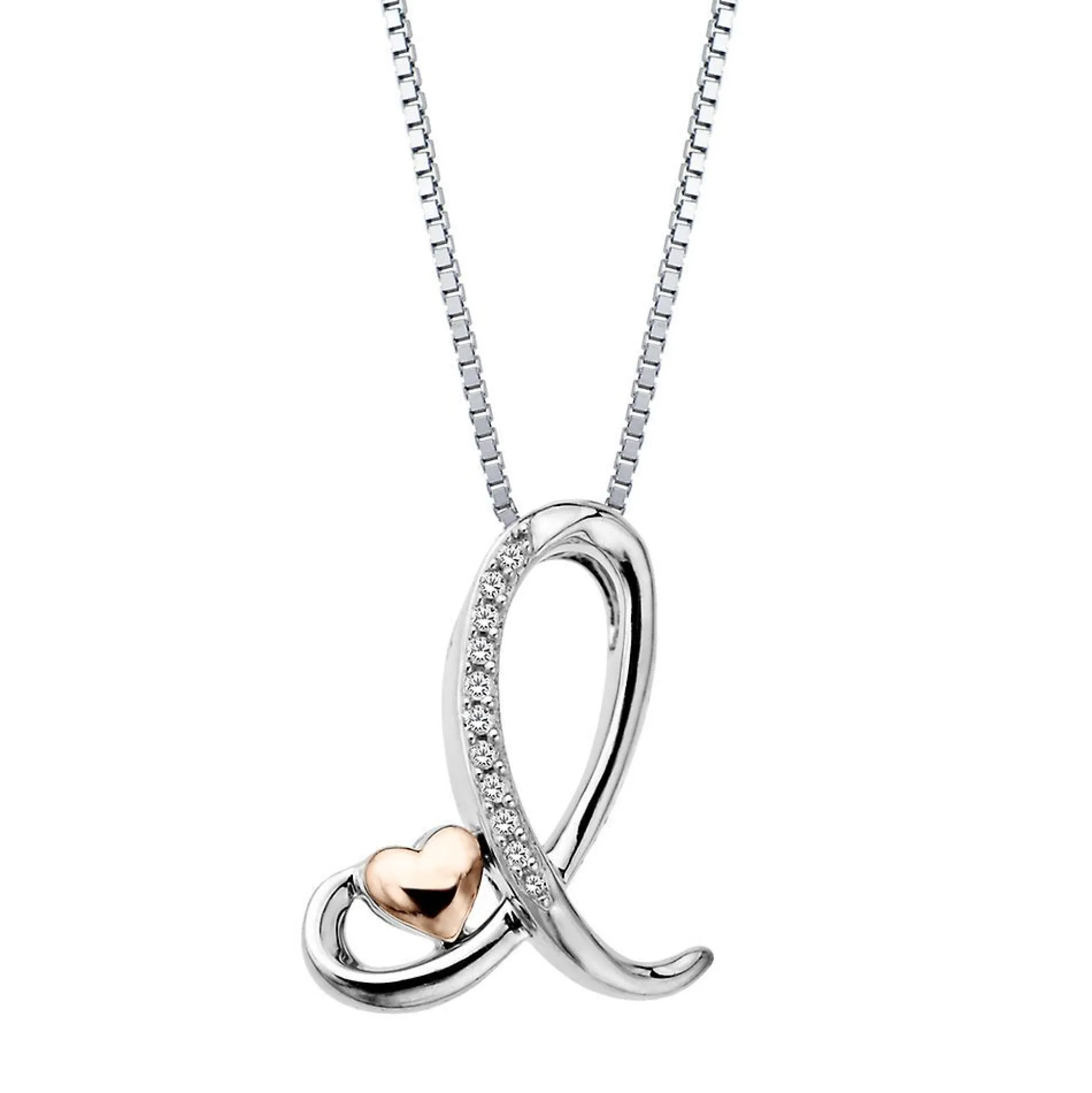 Diamond I Initial Pendant In Sterling Silver & 14K Rose Gold