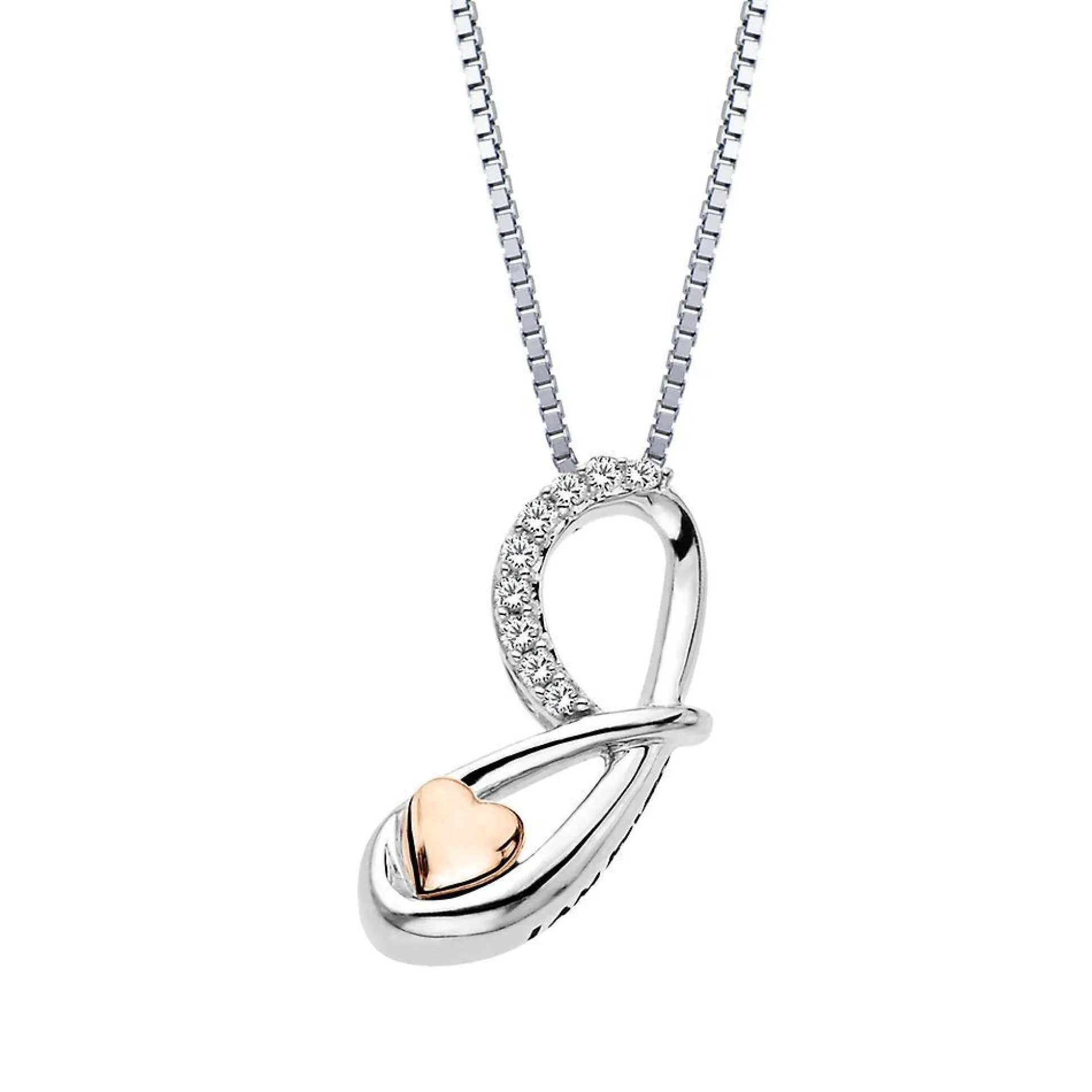Diamond "J" Initial Pendant In Sterling Silver & 14K Rose Gold