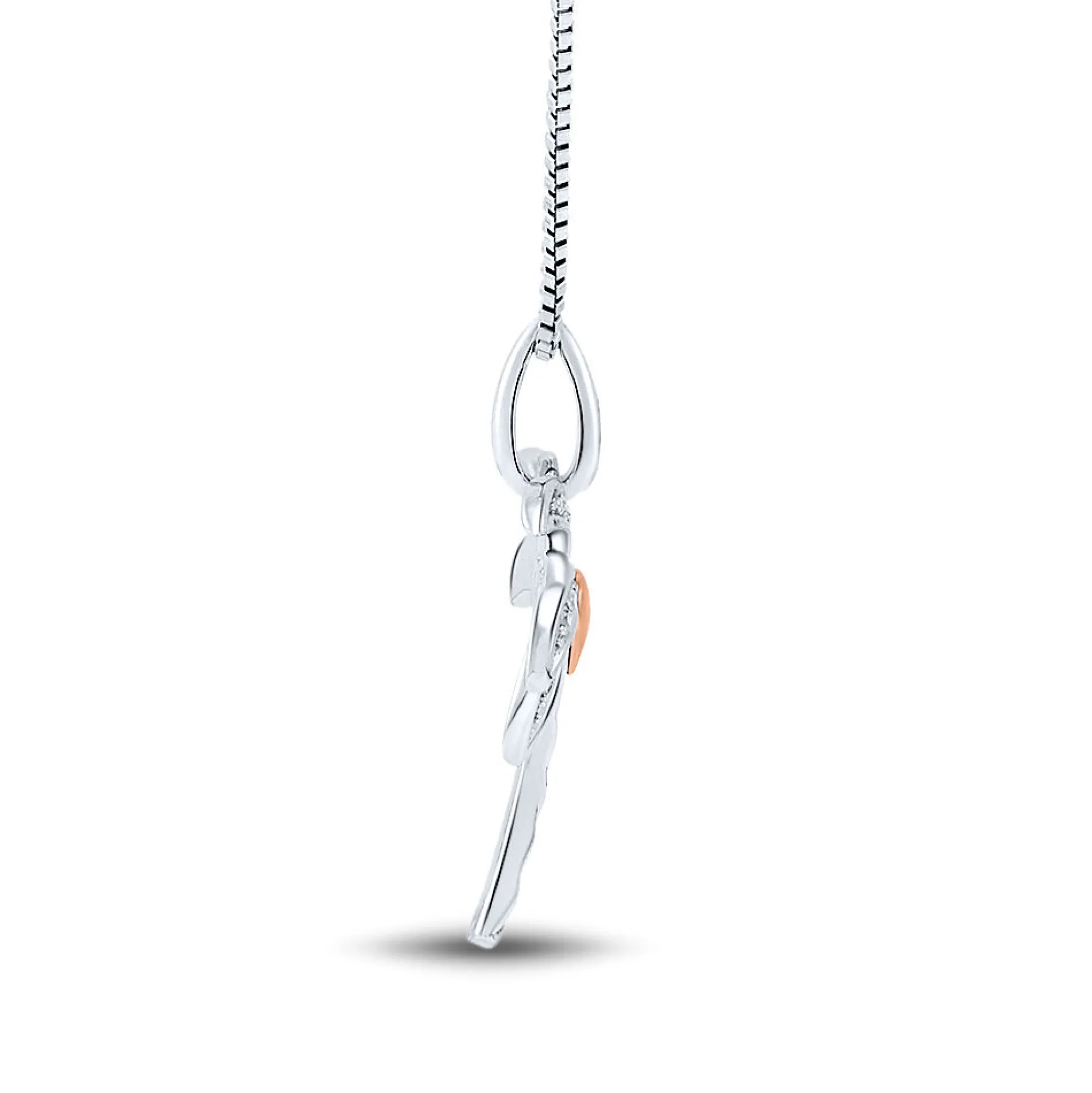 Diamond Palm Tree Pendant With Heart Accent In Sterling Silver & 14K Rose Gold