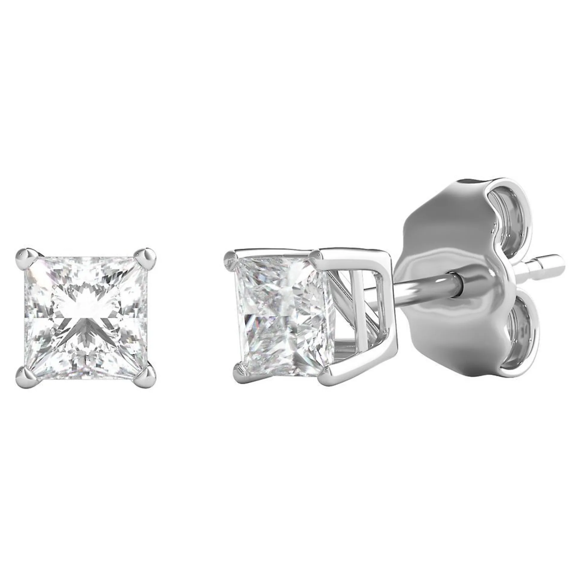 Diamond Princess-Cut Solitaire Stud Earrings In (1/2 Ct. Tw.)