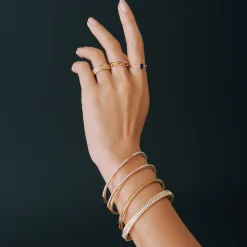 Diamond Ribbed Bangle Bracelet In Vermeil 7" (1/3 Ct. Tw.),