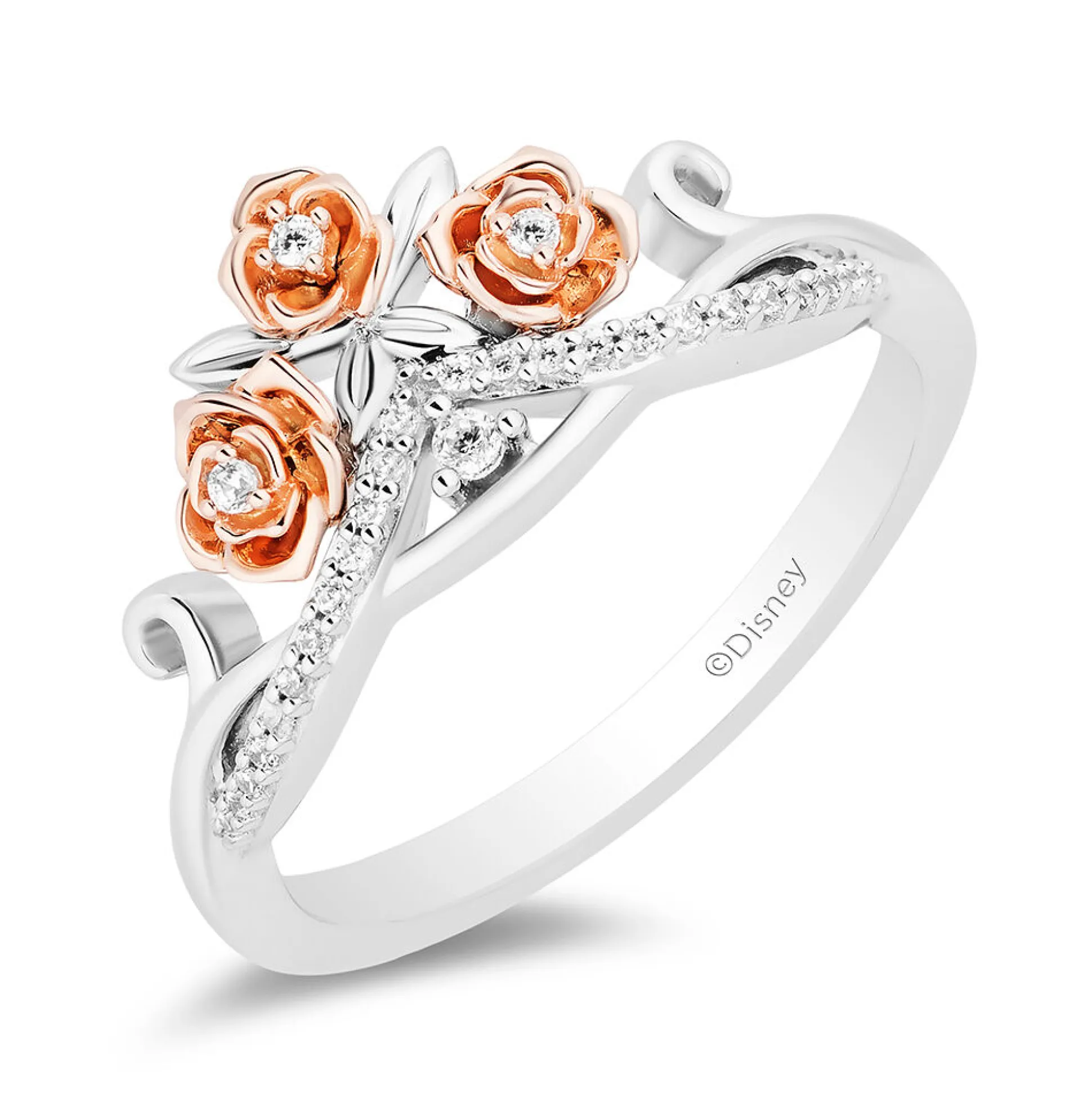 Diamond Rose Tiara "Belle" Ring In Sterling Silver & 10K Rose Gold (1/10 Ct. Tw.)