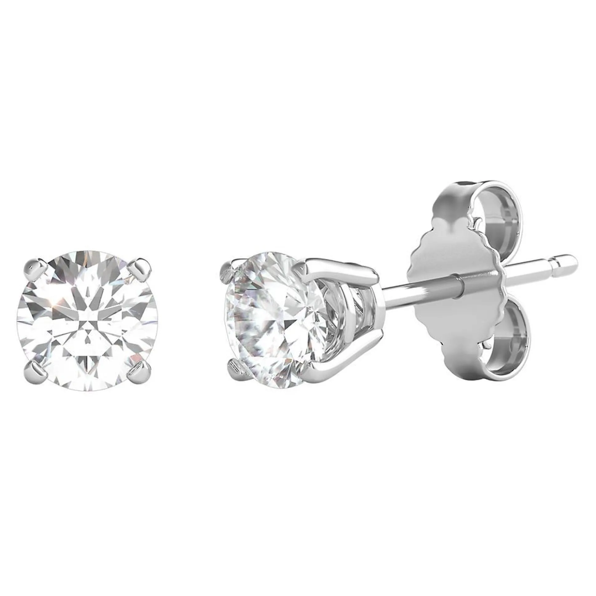 Diamond Round Solitaire Stud Earrings In 14K Gold