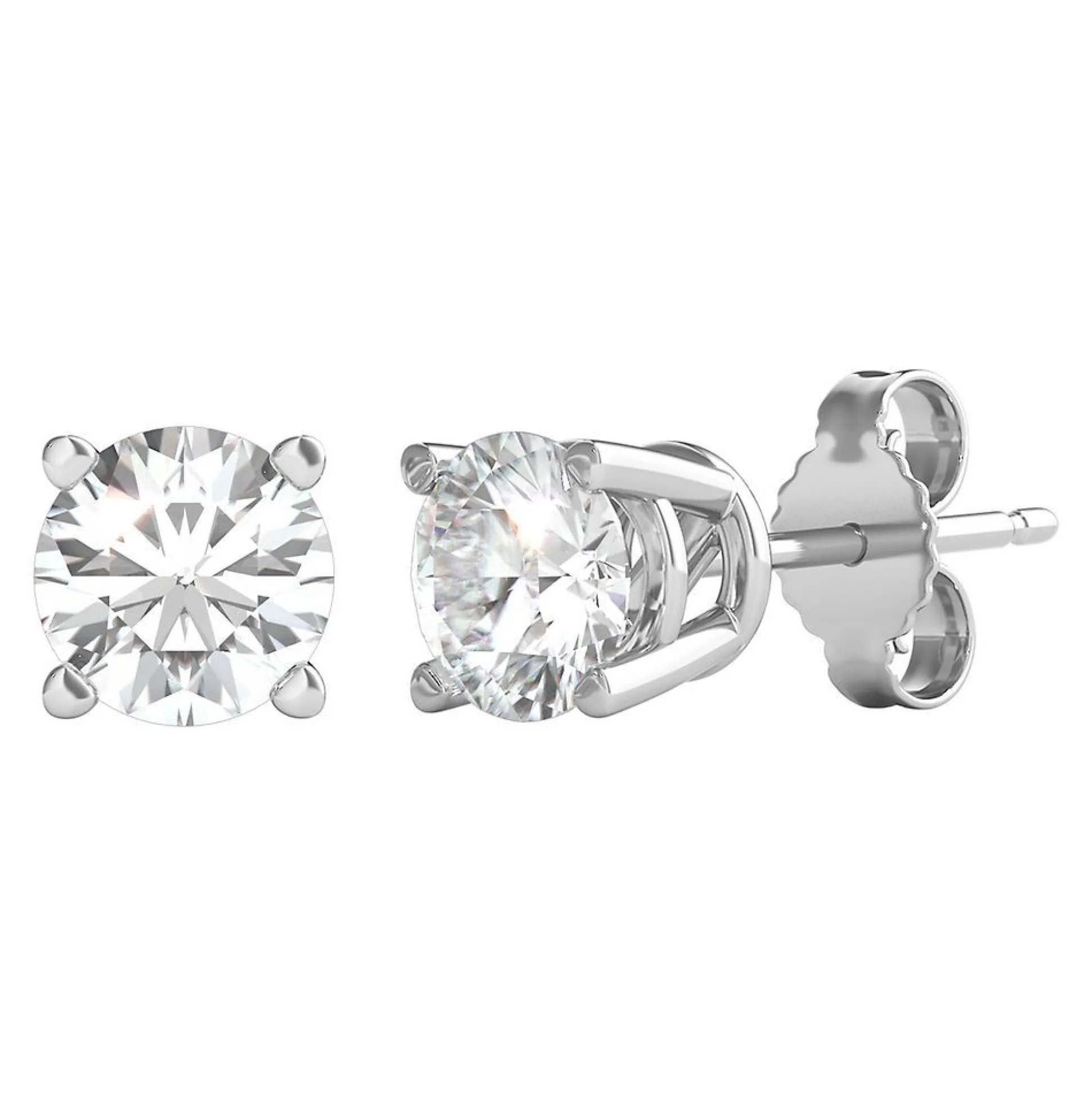 Diamond Round Solitaire Stud Earrings In 14K Gold