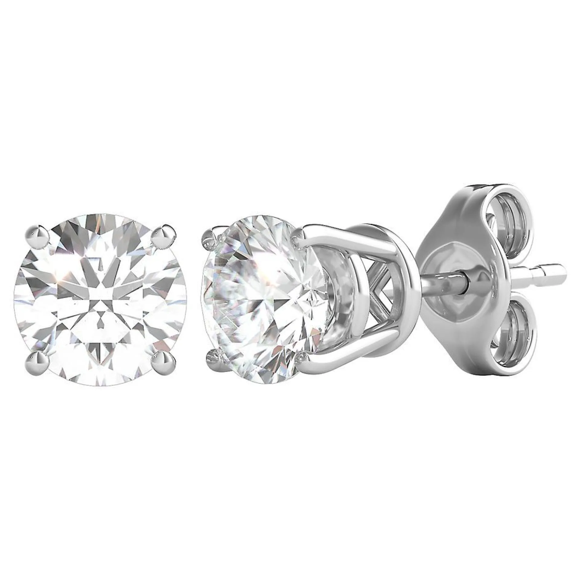 Diamond Round Solitaire Stud Earrings In 14K Gold