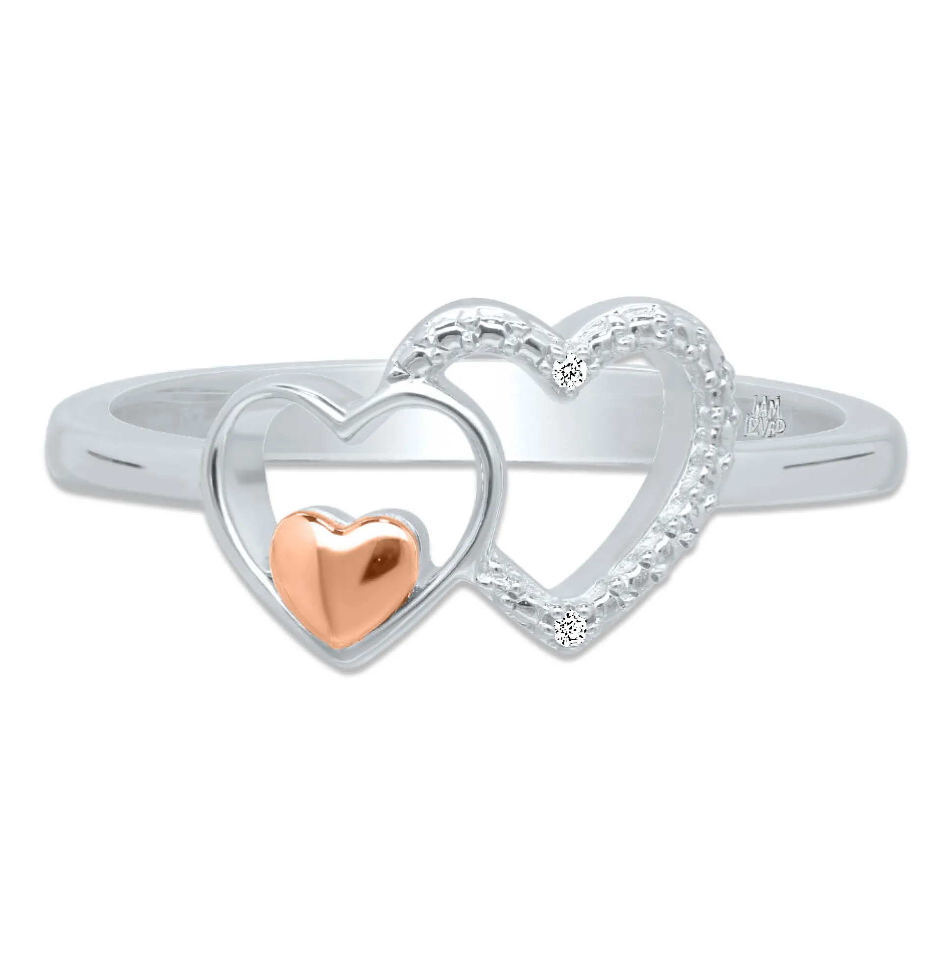 Double Heart Ring With Diamond Accents In Sterling Silver