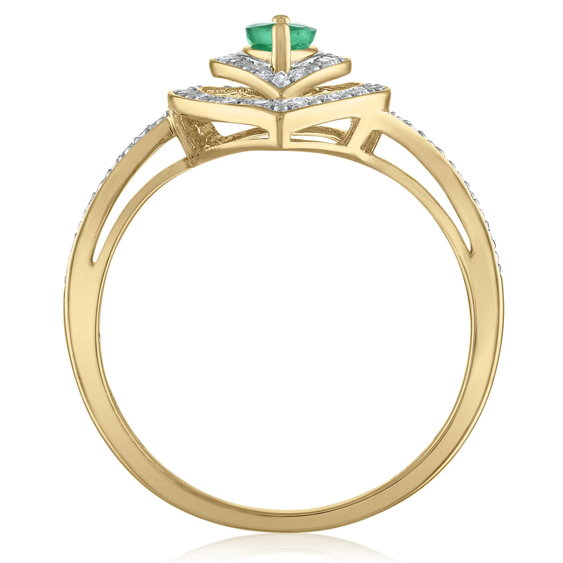 Emerald And Diamond Ring In 10K Yellow Gold (1/8 Ct. Tw.)