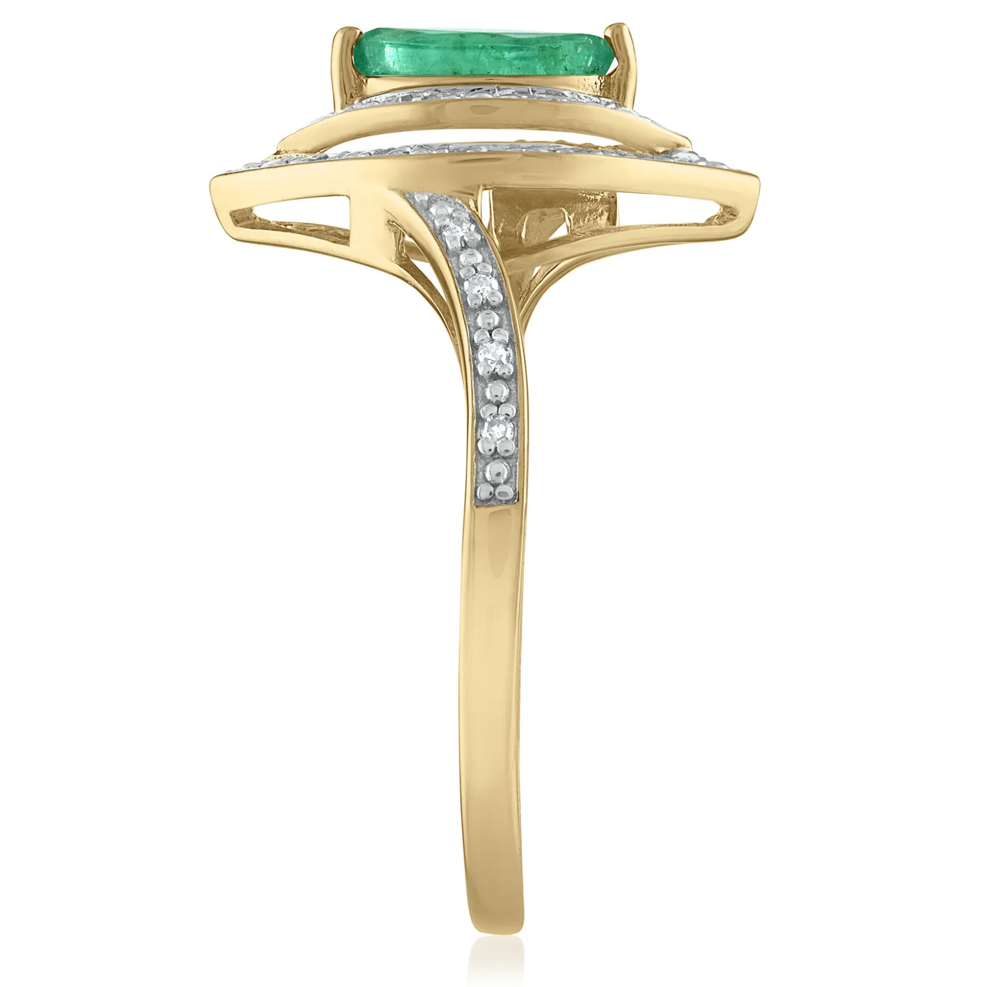 Emerald And Diamond Ring In 10K Yellow Gold (1/8 Ct. Tw.)
