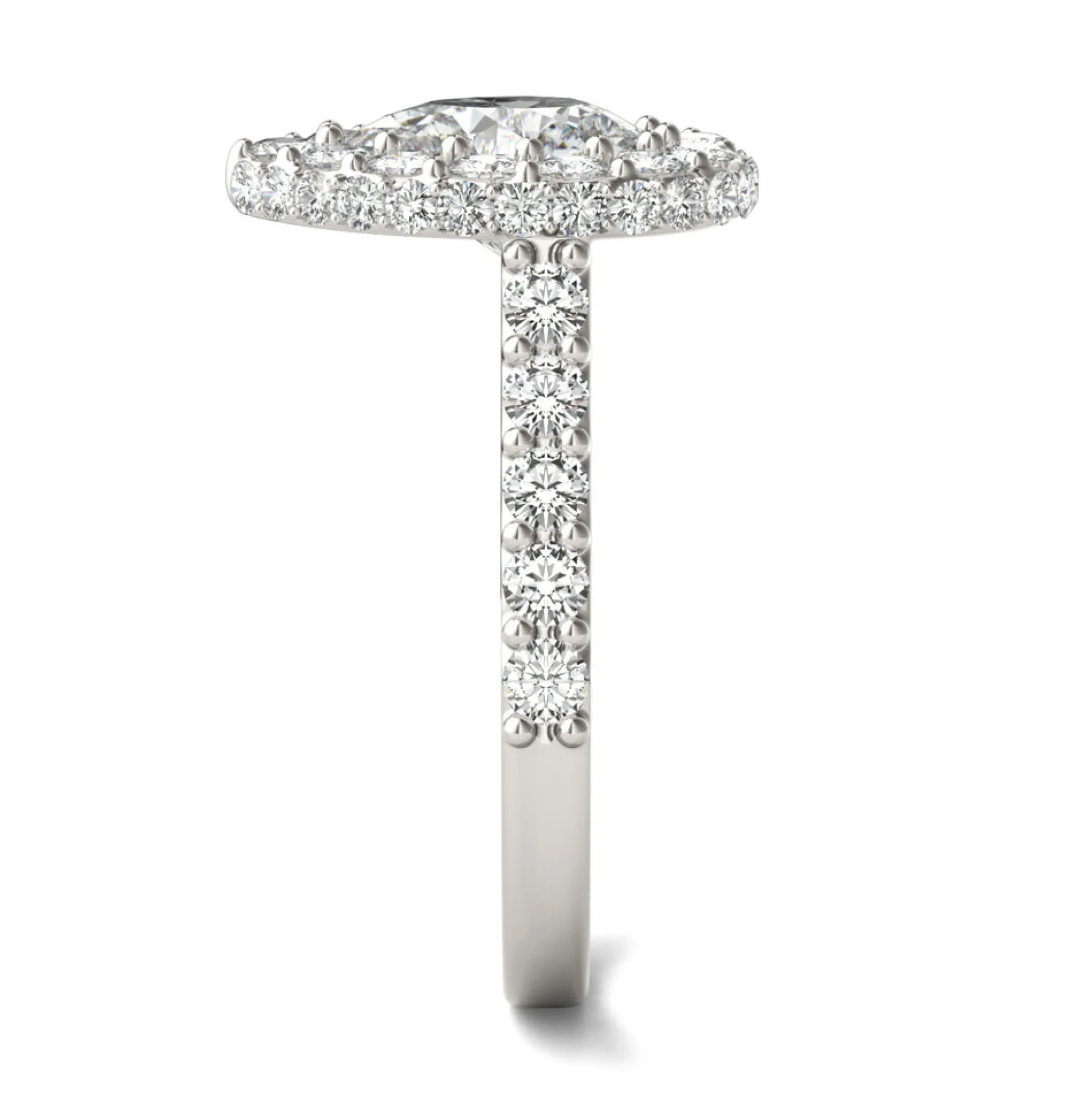 Lab Created Moissanite Pear-Shaped Halo Ring In 14K White And Rose Gold