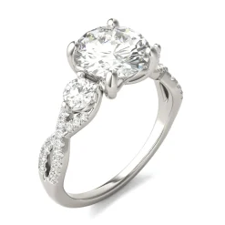 Lab Created Moissanite Twist-Shank Multi-Stone Engagement Ring In 14K White Gold