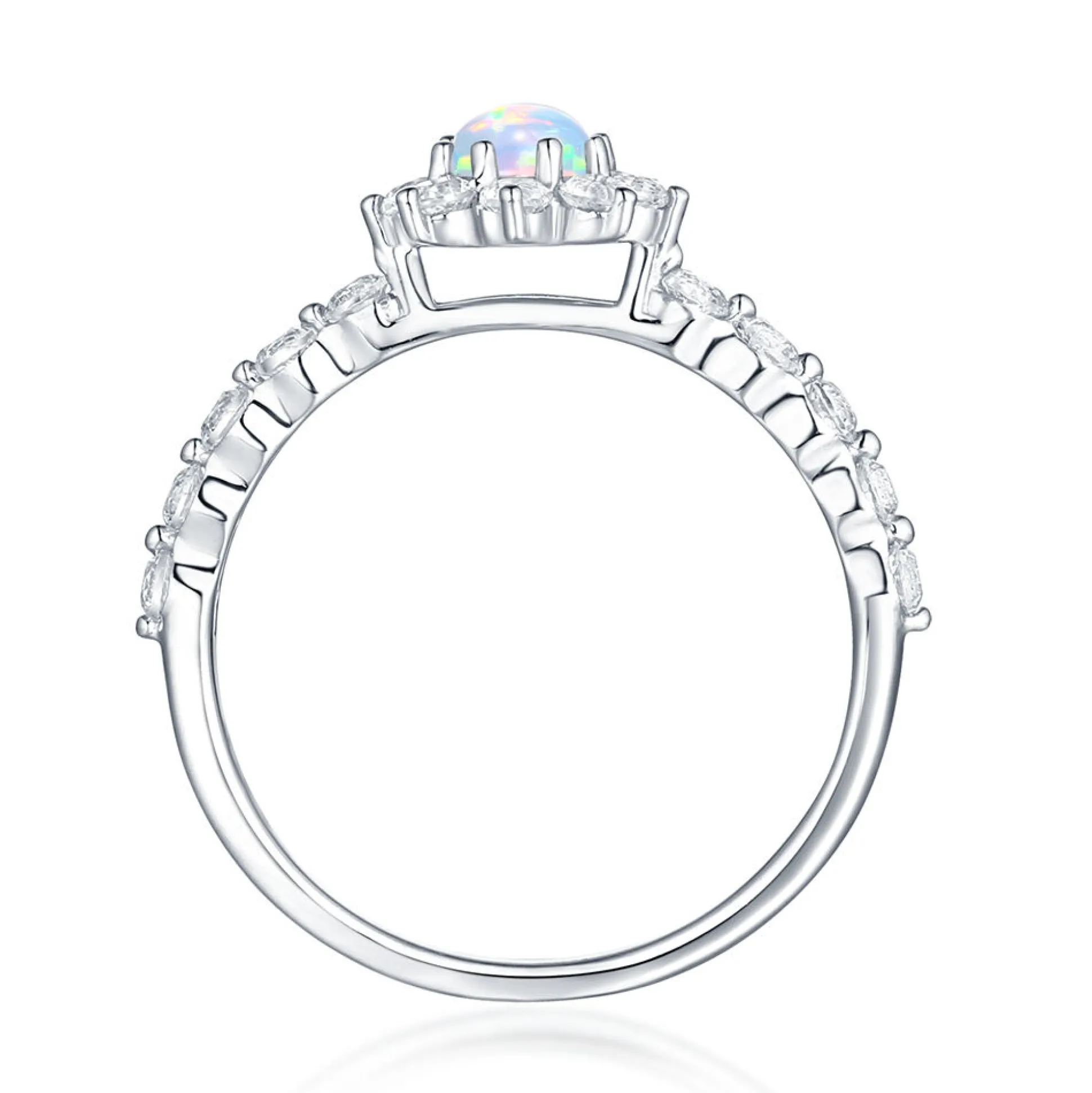 Lab Created Opal & White Sapphire Stack Ring In Sterling Silver