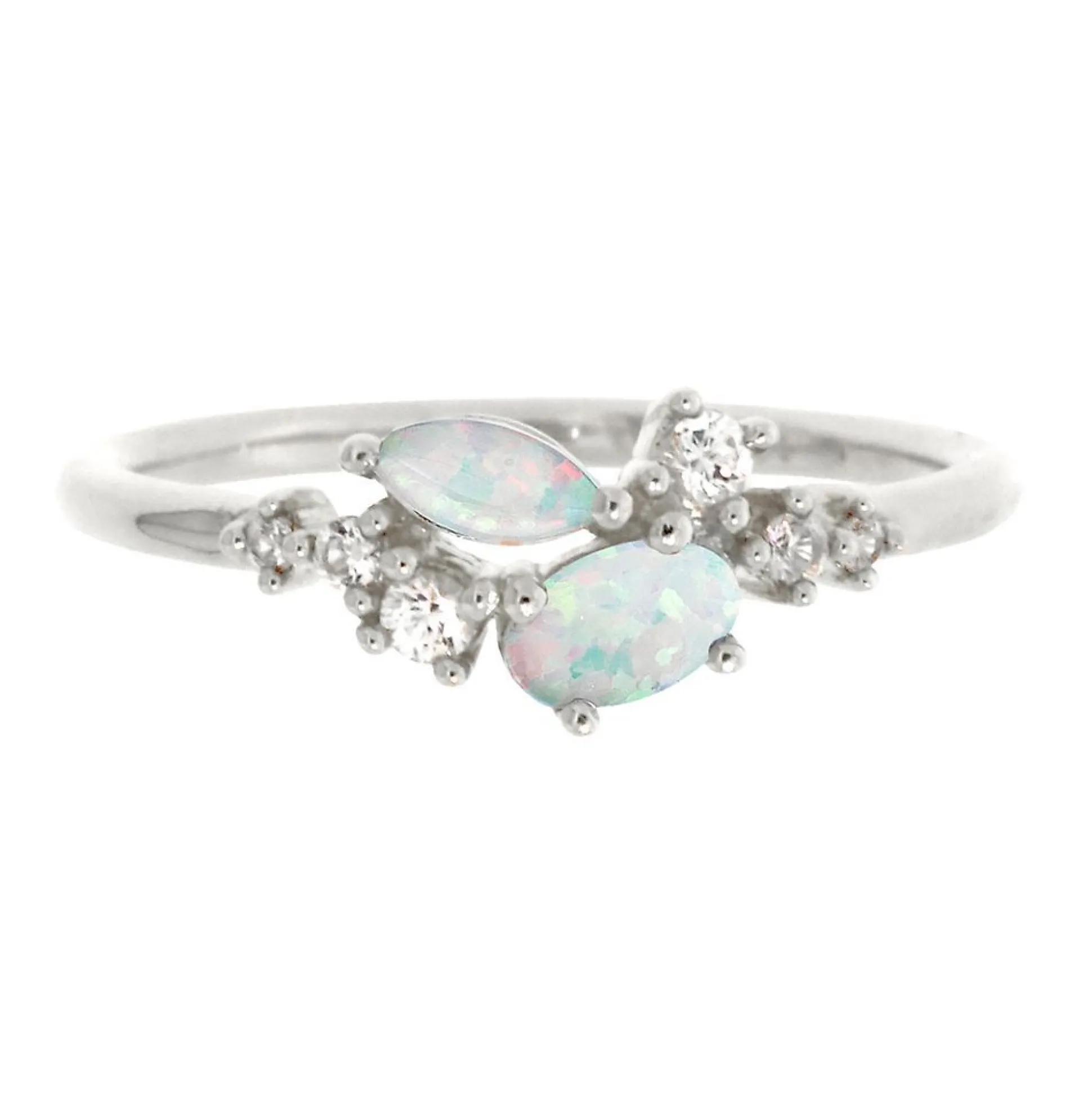 Lab Created Opal & White Sapphire Stack Ring In Sterling Silver