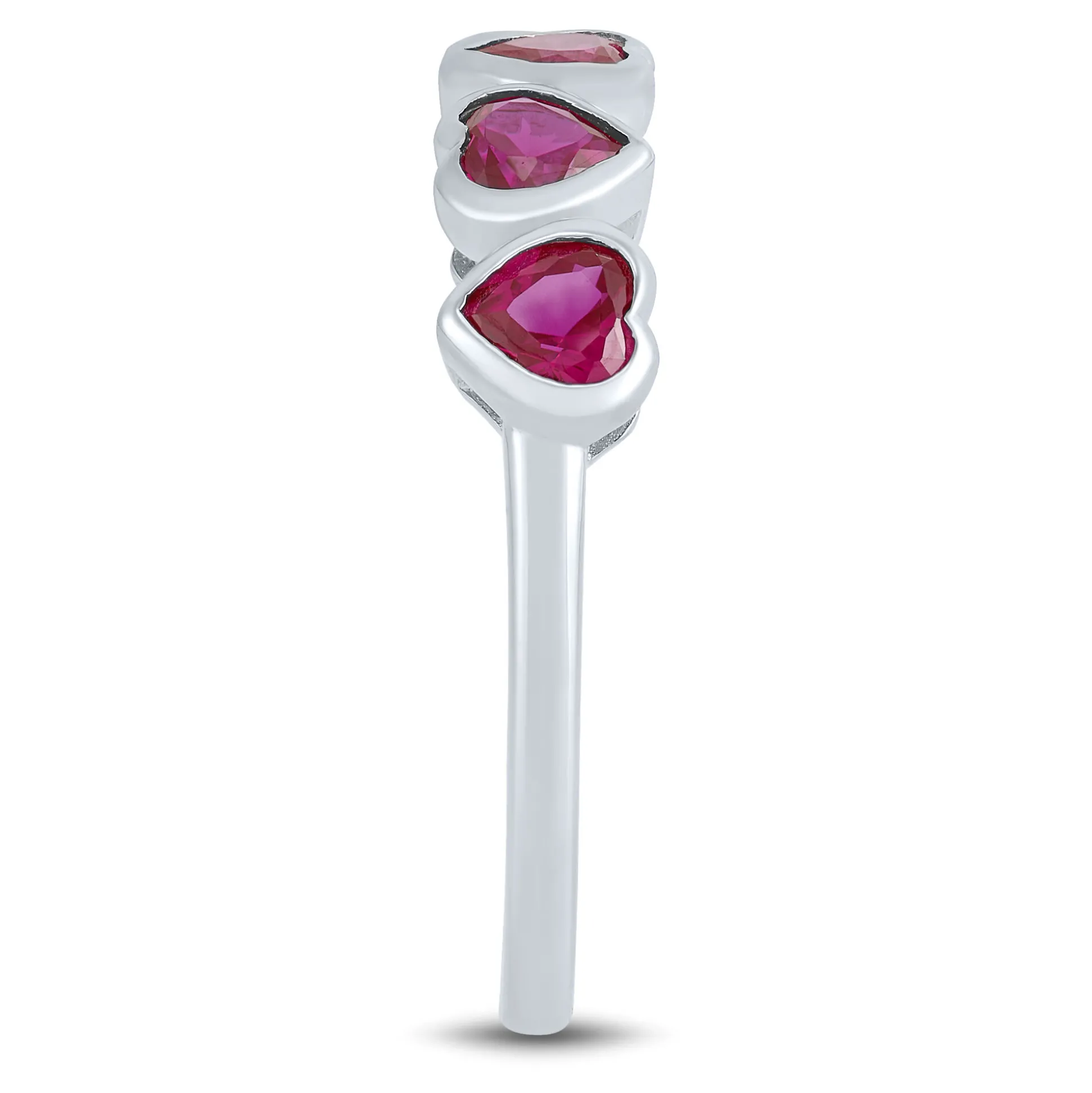 Lab Created Ruby Heart Stack Ring In Sterling Silver