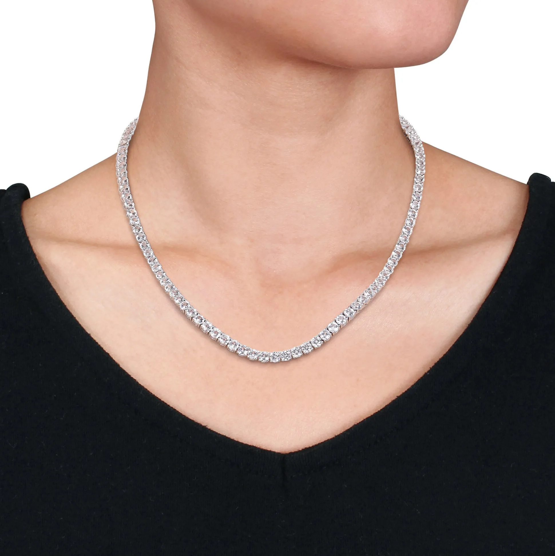 Lab Created White Sapphire Tennis Necklace In Sterling Silver