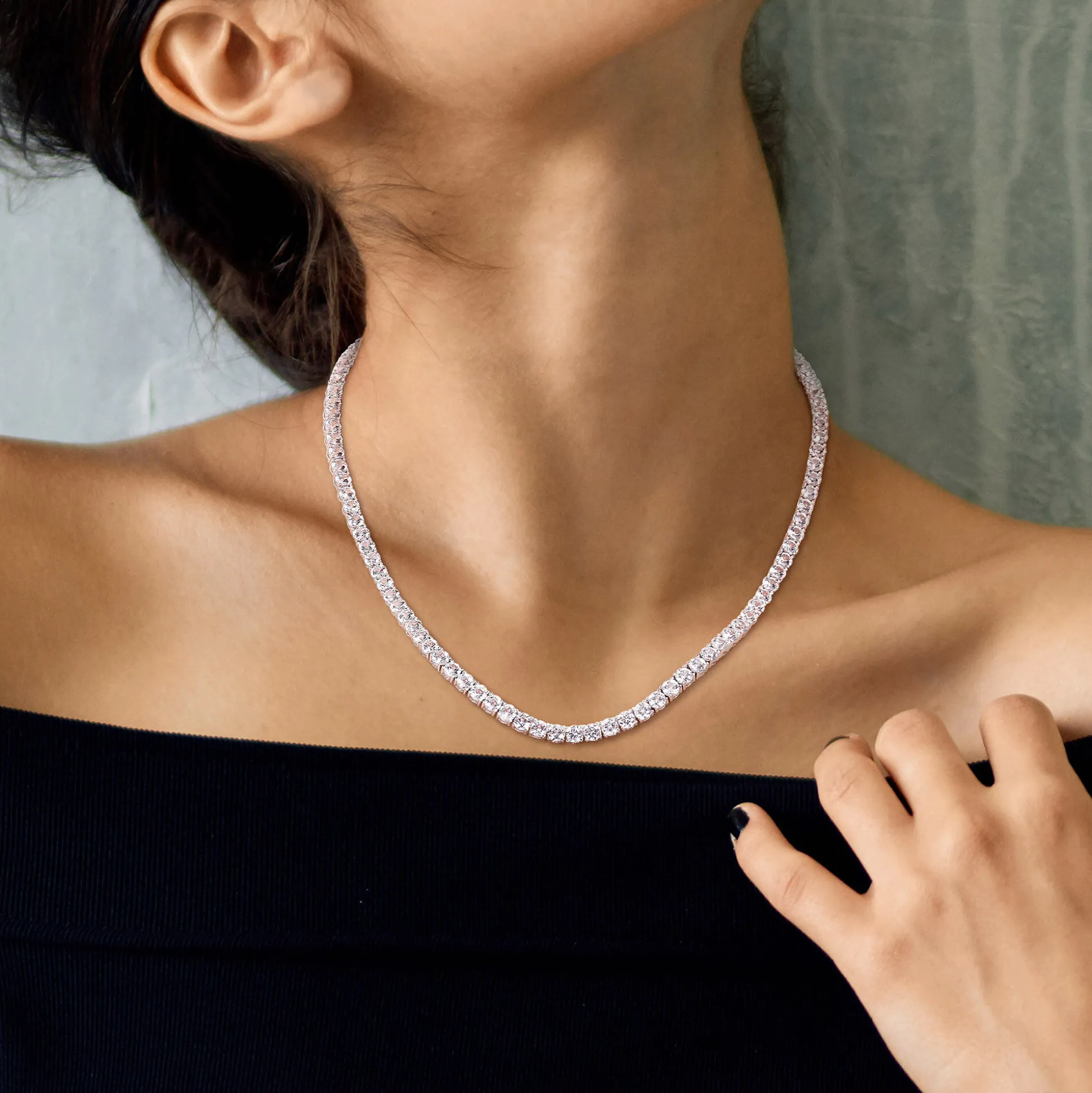 Lab Created White Sapphire Tennis Necklace In Sterling Silver