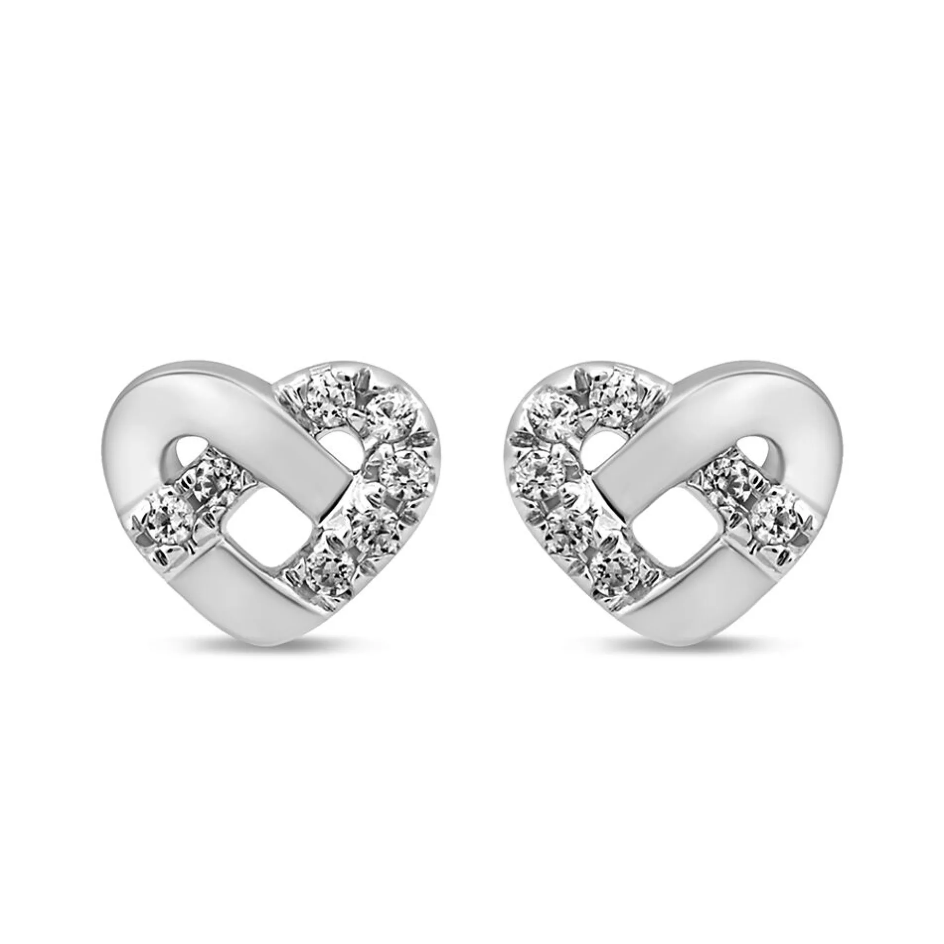 Lab Grown Diamond Knotted Heart Stud Earrings In 10K White Gold