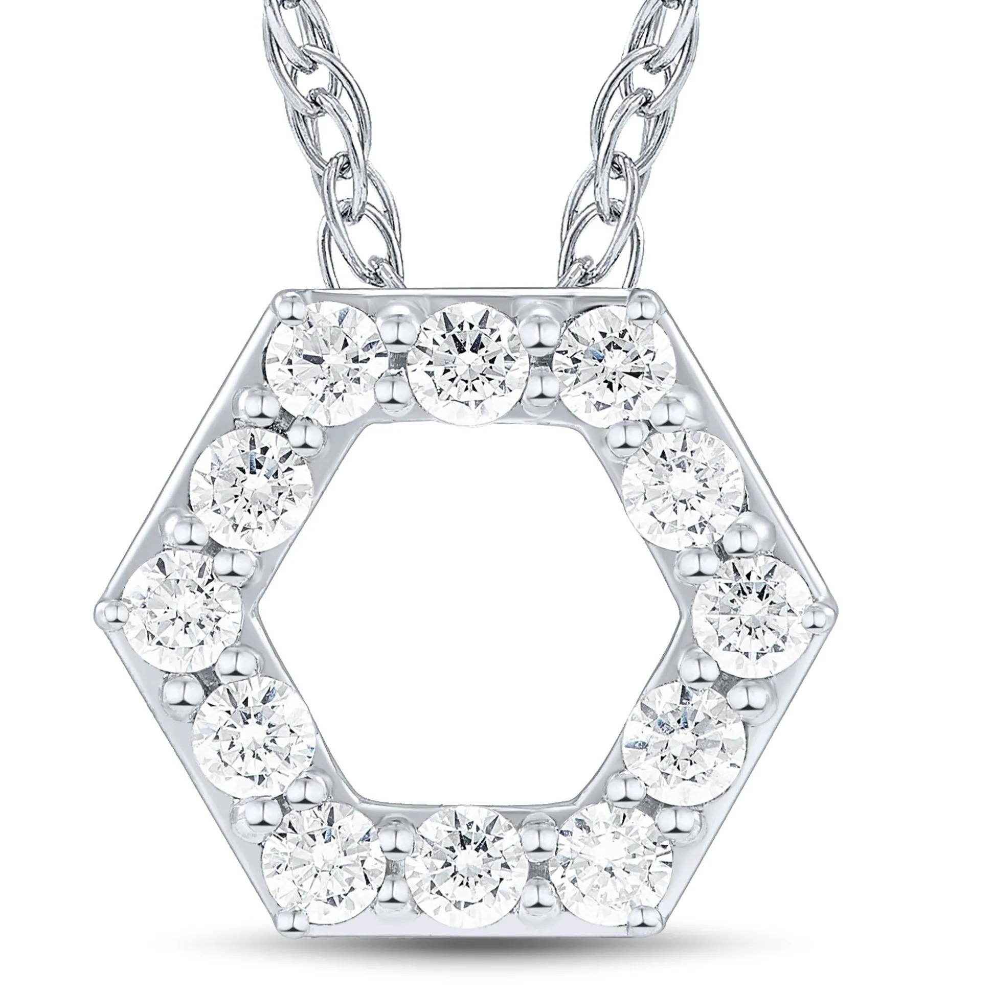 Lab Grown Diamond Open Hexagon Pendant In 14K White Gold (1/4 Ct. Tw.)