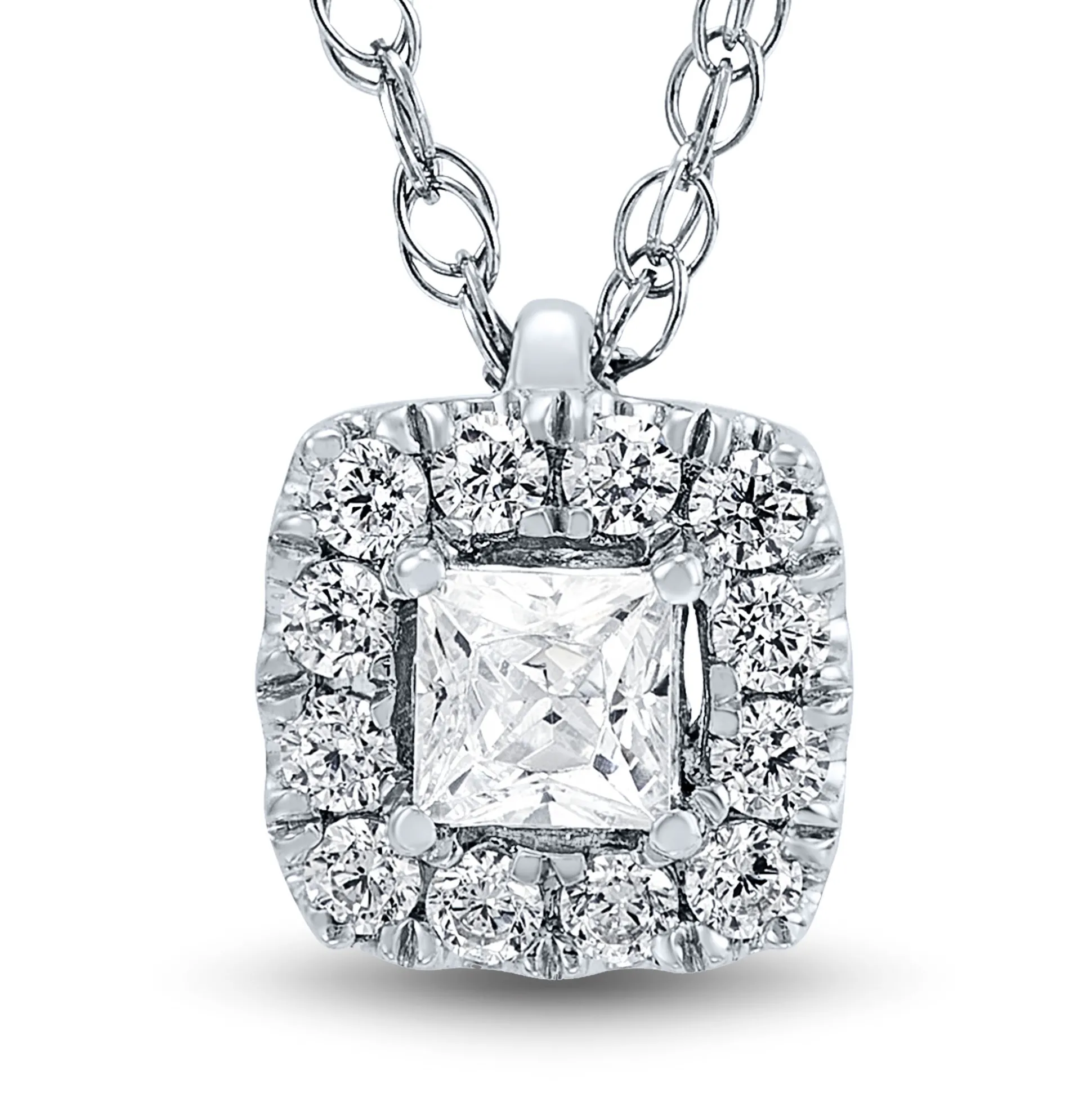 Lab Grown Diamond Princess-Cut Halo Pendant In (3/8 Ct. Tw.)