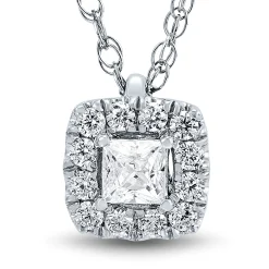 Lab Grown Diamond Princess-Cut Halo Pendant In 14K Gold
