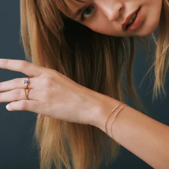 Lab-Created Blue Sapphire And Lab-Created White Sapphire Vintage Ring In Vermeil